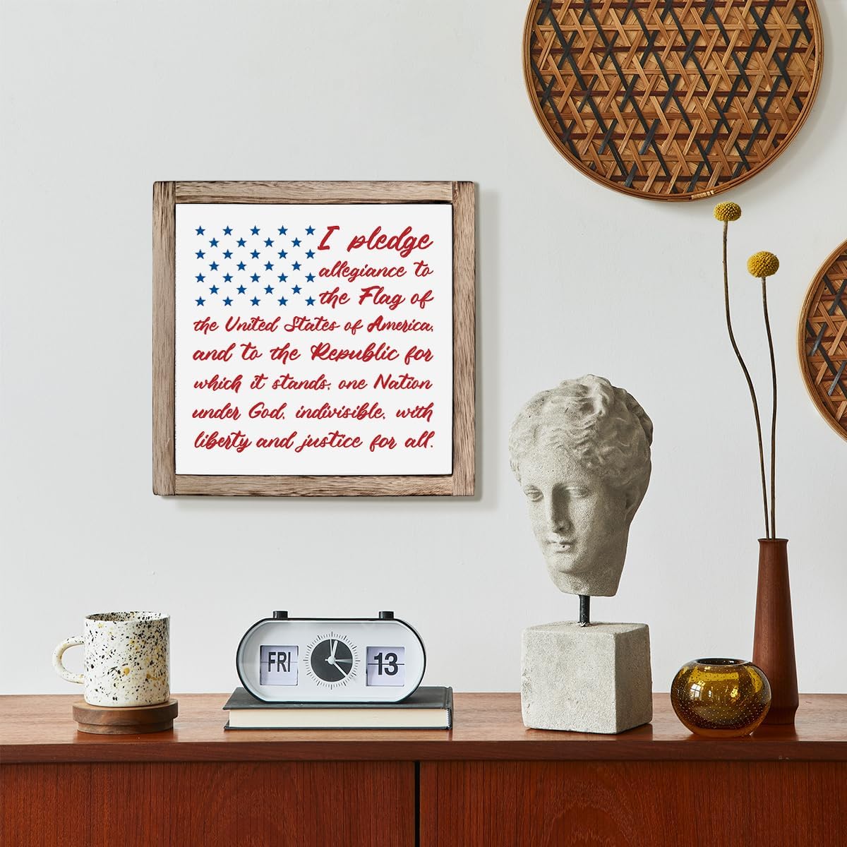 Patriotic Plaque Sign, I Pledge Allegiance to the Flag of United States of America, Wood Box Plaques Desk Decor, American Flag Sign, 4th of July Decoration, Independence Day Decor E