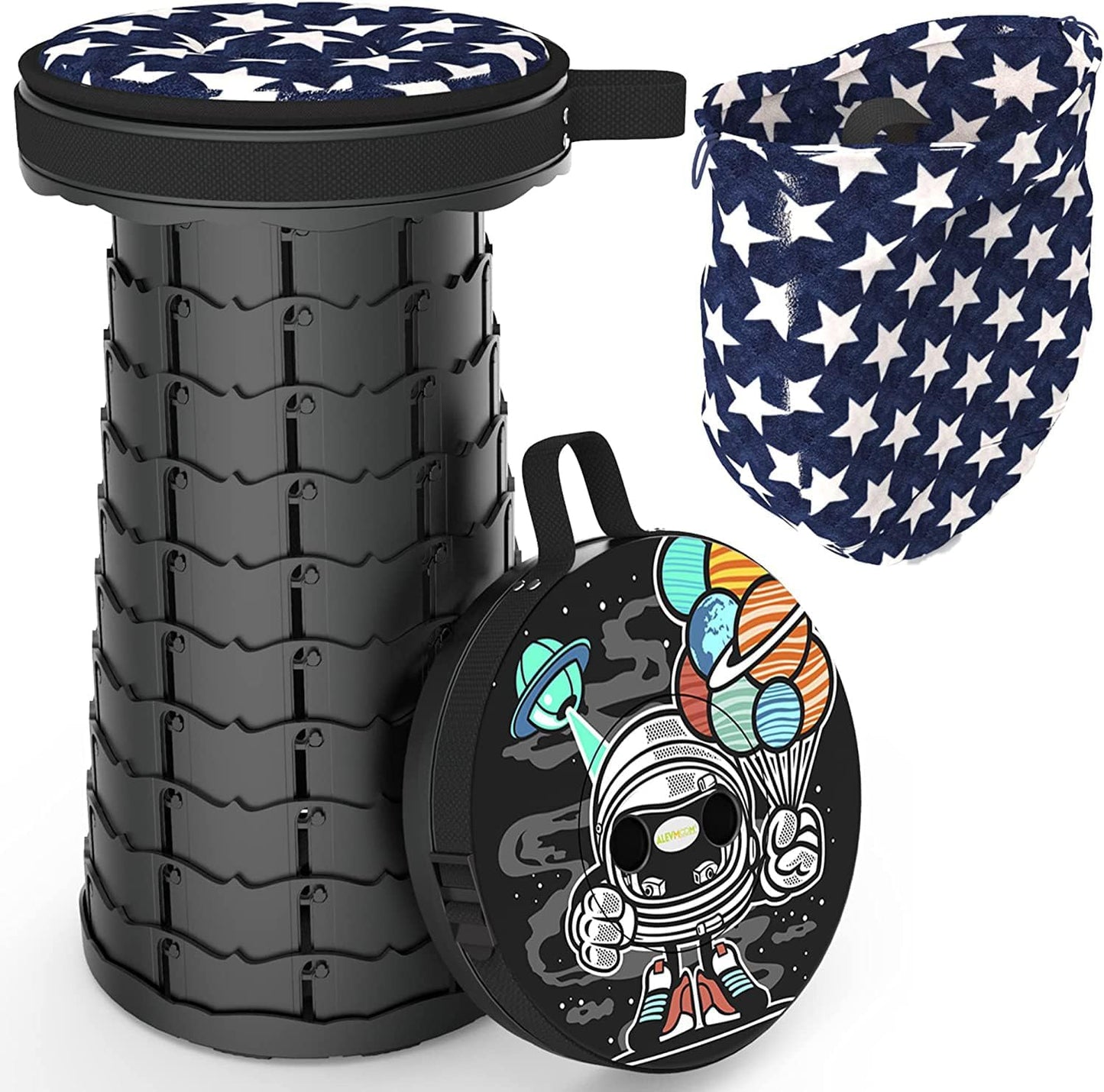 ALEVMOOM Upgraded Portable Collapsible Folding Stool with Cushion Retractable Telescoping Stool for Adults Sturdy Capacity 440lbs Camping Chair for Outdoor Hiking Garden with Bag