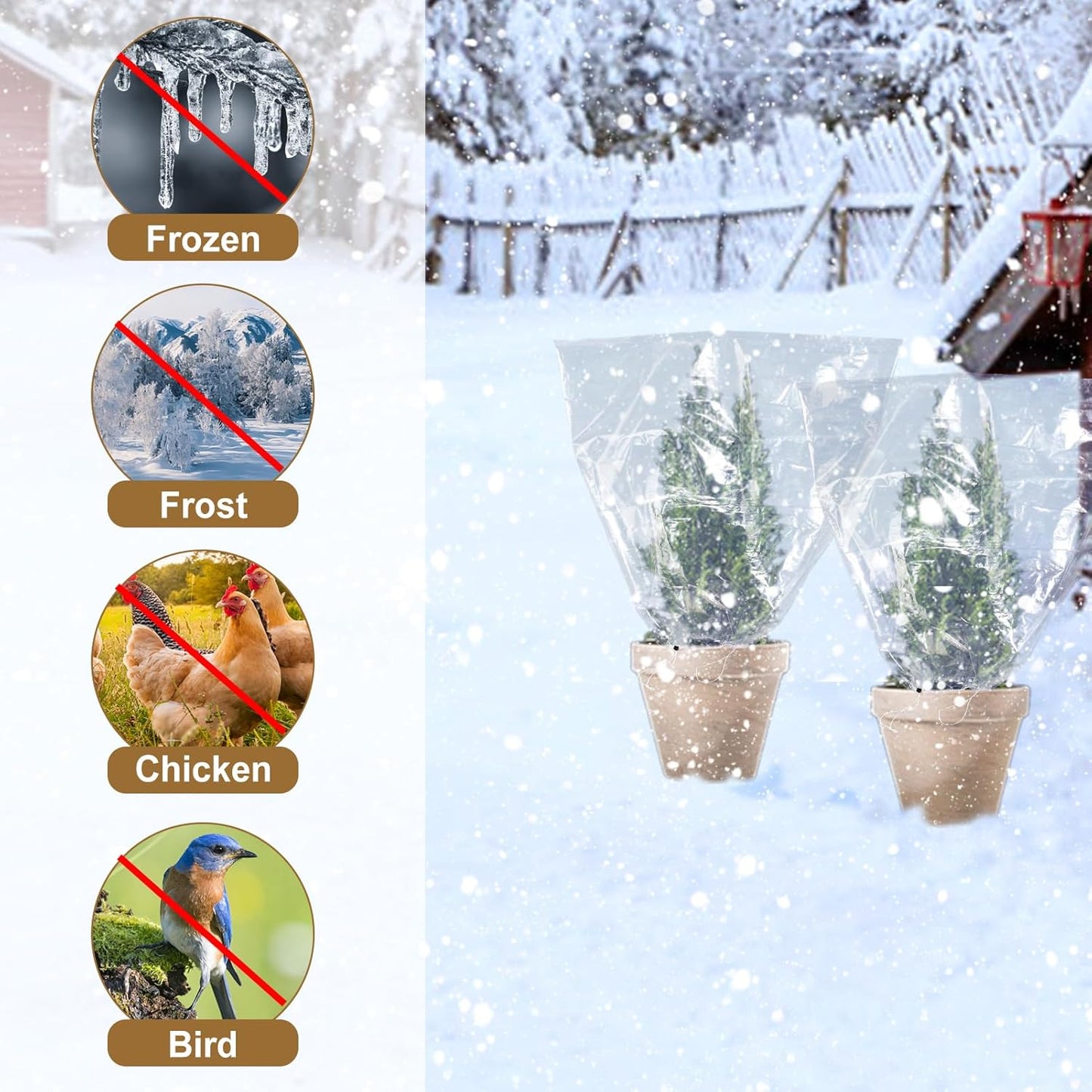 ANPHSIN 6 Pcs Winter Plant Cover Freeze Protection - 23.6" x 31.5" Plastic Plant Frost Bags with Drawstring, Transparent Waterproof Plant Shelter Coverings for Outdoors Garden Potted Plants