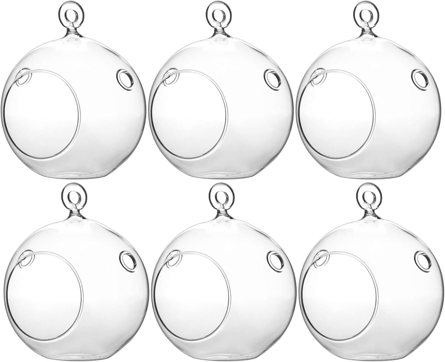 WGV Hanging Terrarium Globe, Width 4", Height 4.75", DIY Air Succulent Planter, Clear Glass Vase Orb with Flat Bottom, Candle Holder for Windowsill Outdoor Garden Decor, 6 Pieces Bulk