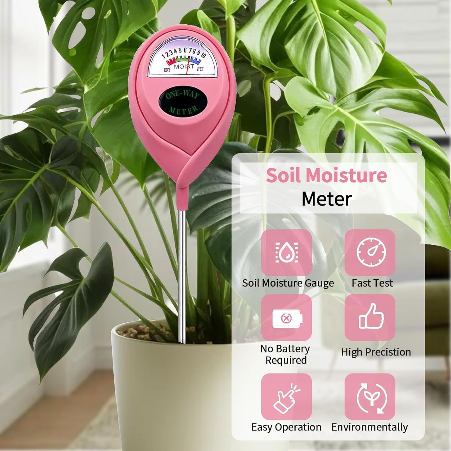 Soil Moisture Meter, Garden Plant Water Meter, Plants Moisture Meter, Lawn Soil Tester, Soil Water Gauge for Potted Plants, Plant Moisture Monitor No Battery Required Free Plant Watering Guide (1)