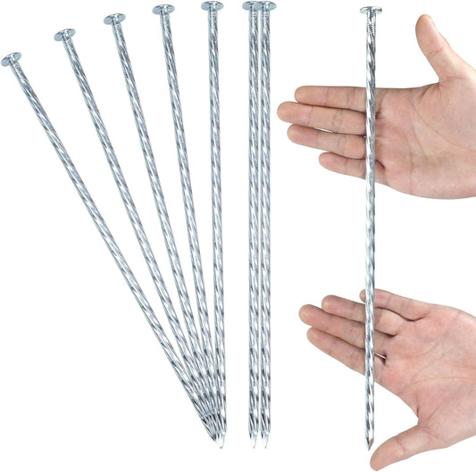 14 Inch Heavy Duty Spiral Landscape Spikes Solid Galvanized Metal Garden Stakes for Speed Bump, Wheel Stop, Paver Edging, Floor Covering, Weed Barriers, Tent, Garden Plants (50)