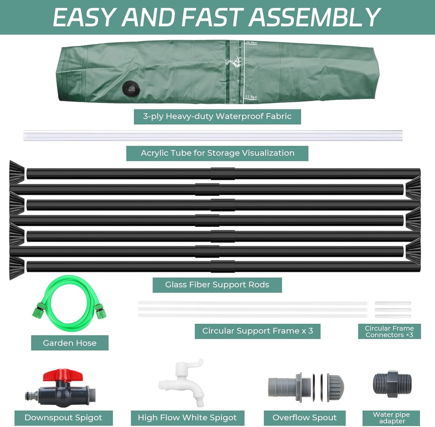 Rain Barrels to Collect Rainwater from Gutter - Rain Collection Barrel Water Barrel Rainwater Collection System Collapsible Rain Barrel Include Filter Two Spigots and Overflow Kit (100 Gallon, Green)