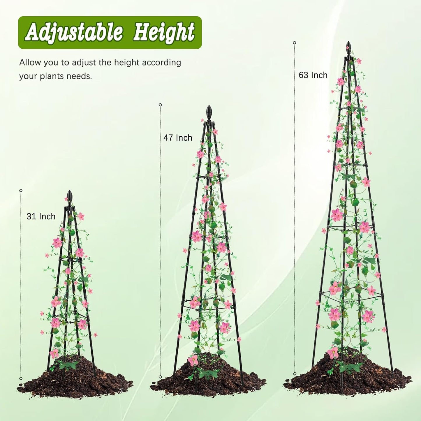 2 Pack Garden Trellis for Climbing Plants Outdoor,63inch Tall Rustproof Metal Obelisk Trellis Support for Potted Vines Vegetable Plants Indoor Outdoor, Lightweight