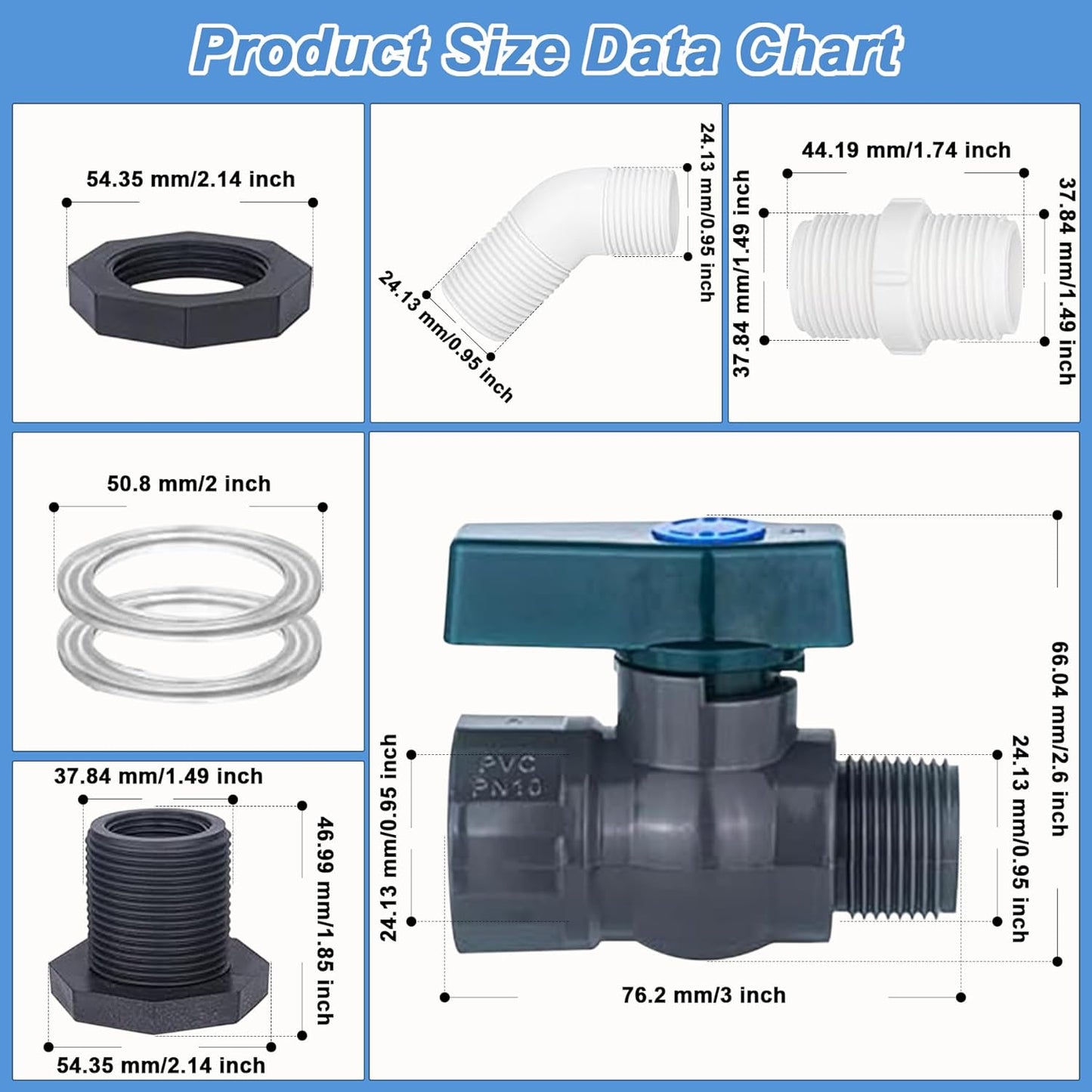 PVC Rain Barrel 45° Elbow, 3/4" Rain Barrel Valve with Bulkhead Connector and Hose Adapter, Garden Faucet Kit for Water Tanks, Aquariums, Bathtubs, Pools, Garden Buckets