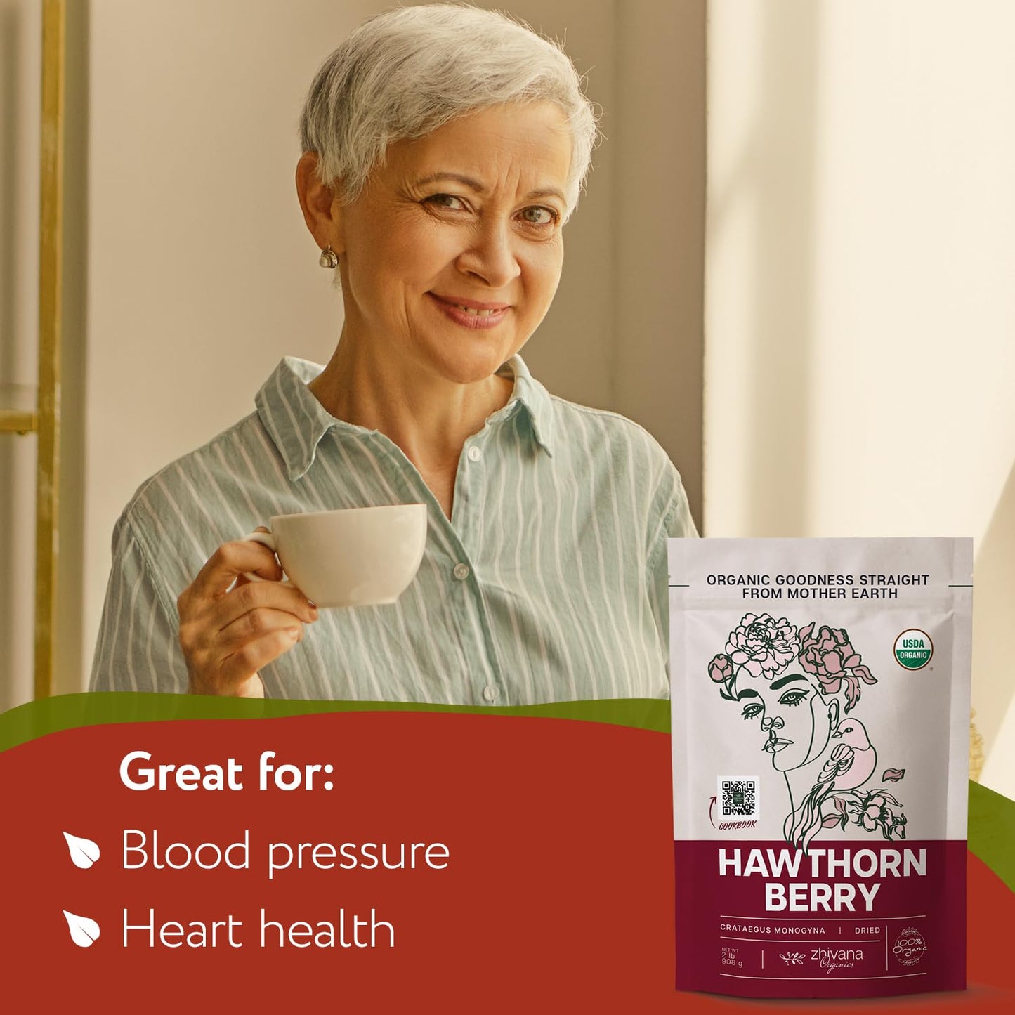 Hawthorn Berry Tea Organic (32oz.) - Hawthorne Berries for Herbal Tea, Tinctures, Recipes - Wild Crop - European Origin