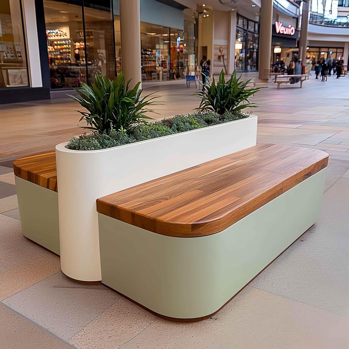 Outdoor Bench - Modern Outdoor Park Planter Bench Includes Luxurious and Simple Flower Box & Wooden Seating Area for Commercial Plaza,Food Court(55.12IN)