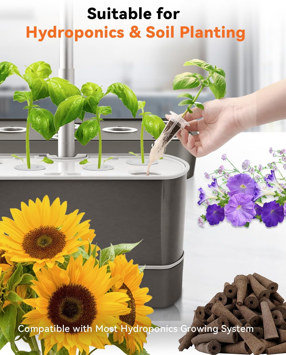 LYKOCLEAN Flower Seed Pod Compatible with AeroGarden Hydroponics Growing System, 8 Pods Indoor Garden Starter Kit with Lavender, Sunflower, Petunia and Marigold
