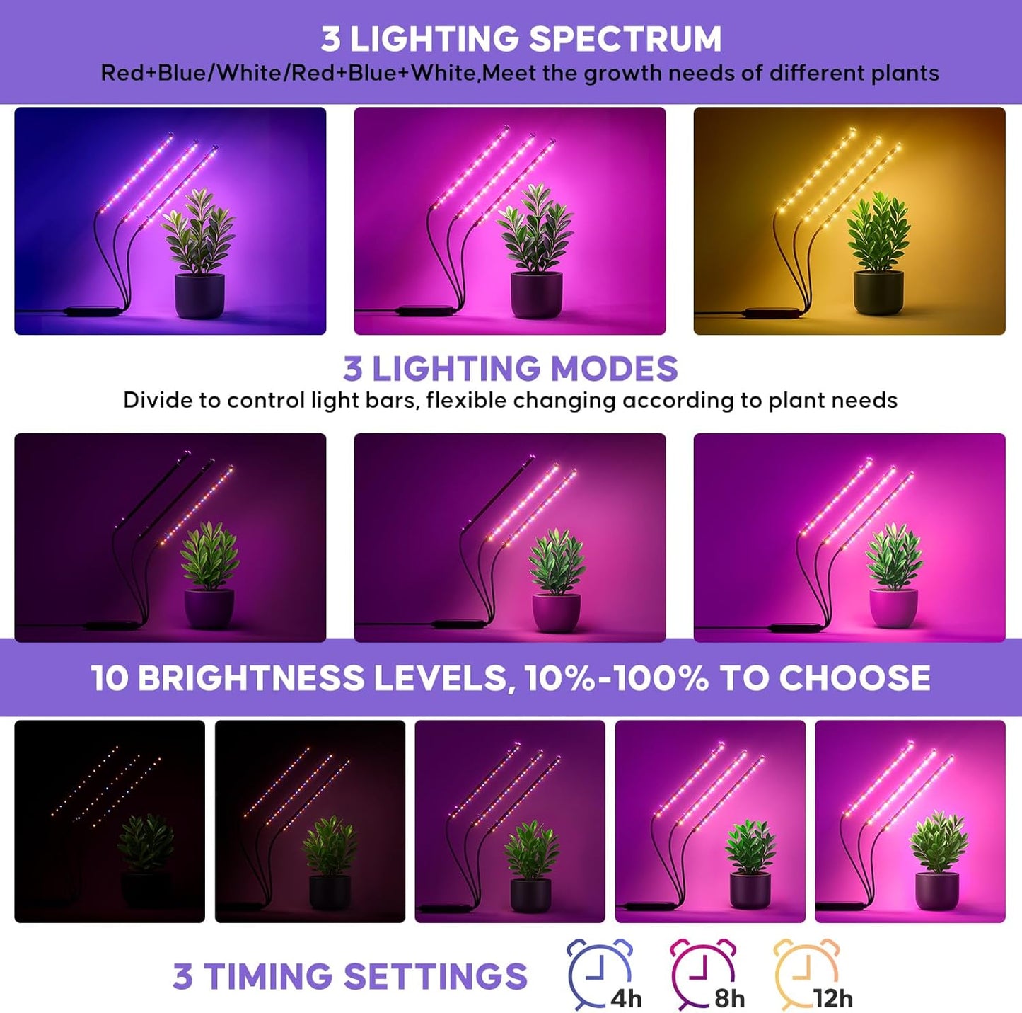 Plant Stand Indoor, 8 Tiered 64" Tall Plant Stands with Grow Lights, Metal Plant Shelf for Multiple Plants, Corner Plant Stand, Modern Home Decor for Living Room, Patio