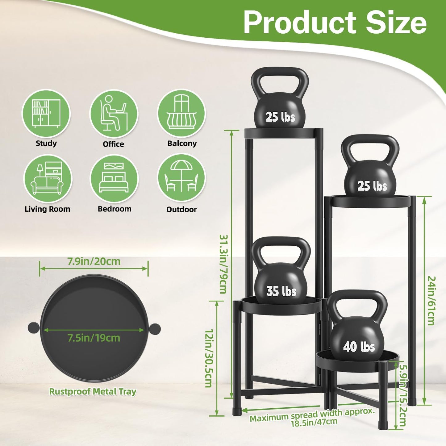 iDavosic.ly Plant Stand Indoor Outdoor, 4 Tier Corner Metal Flower Display Holder Shelf, Folding Tall Orchid Rack for Patio Balcony Porch Garden Living Room House, Black