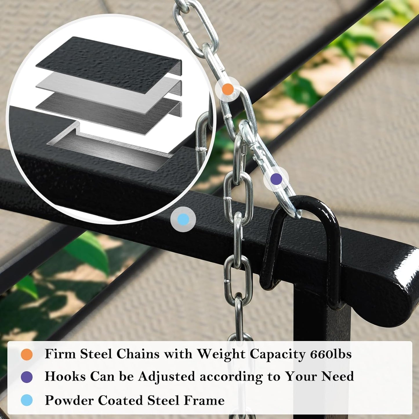 Textilene 3 Seat Hanging Swing, 5.2FT Patio Bench Swing, 660lbs Heavy Duty Outdoor Porch Swing with Hanging Chains for Courtyard, Garden, Tree, Yard