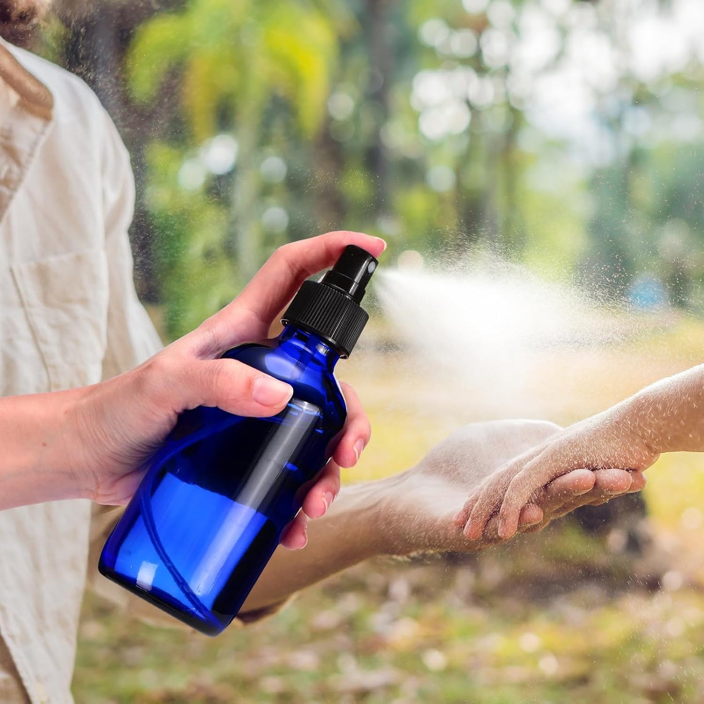 Norme 12 Pcs 8 oz Glass Spray Bottles with Funnels and Labels Refillable Cosmetic Empty Spray Bottles with Sprayer Containers for Essential Oil Cleaning Solutions(Blue,Stylish)