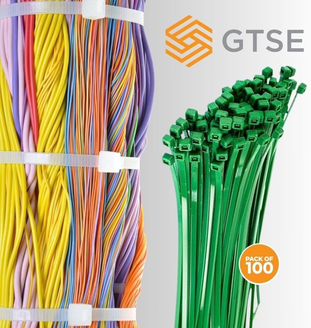 GTSE 4 Inch Green Zip Ties, 100 Pack, 18lb Strength, UV Resistant Nylon Small Cable Ties, Self-Locking 4" Tie Wraps
