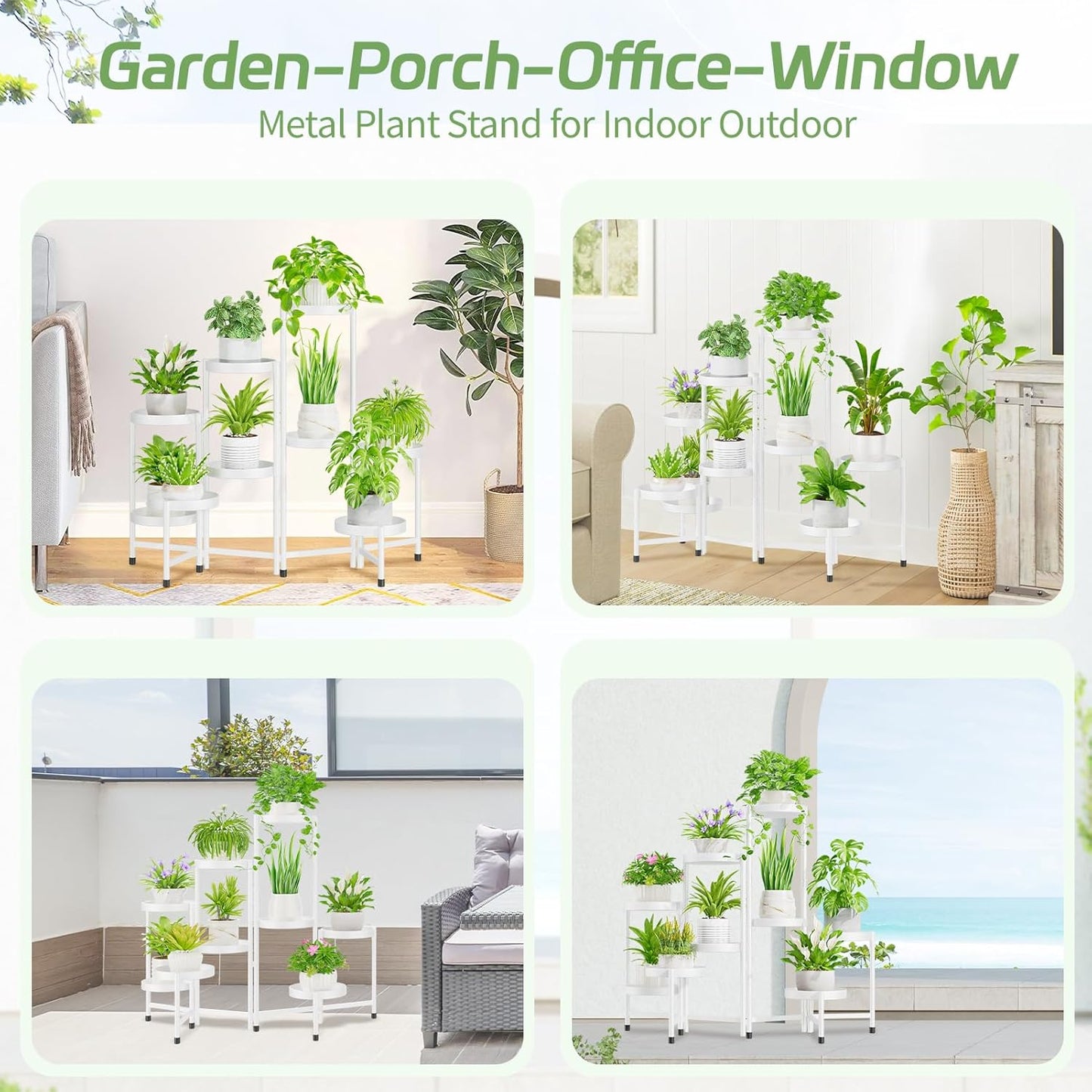 iDavosic.ly Plant Stand Indoor Outdoor, 9 Tier Corner Metal Flower Display Holder Shelf, Folding Tall Orchid Rack for Patio Balcony Porch Garden Living Room House, White