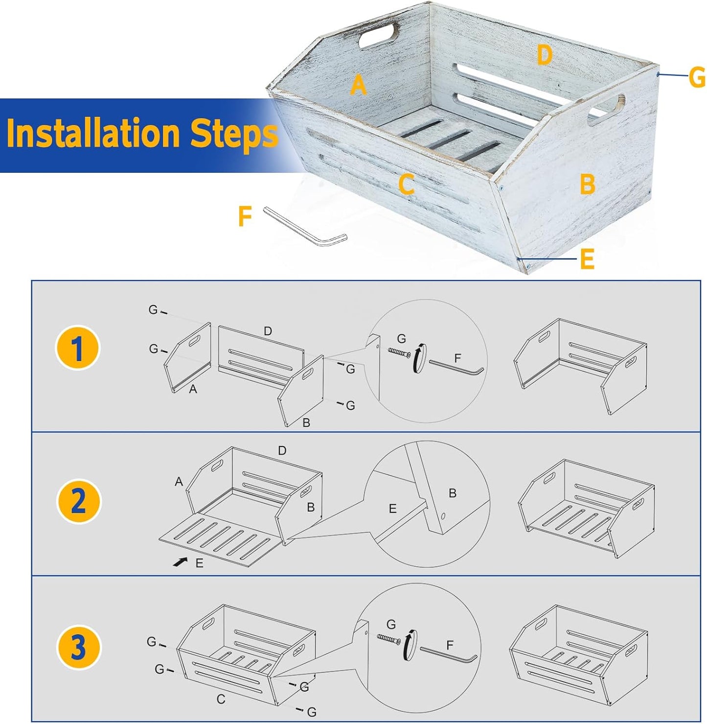 ELONG HOME Wooden Crate, 2 Pack Fast Assemble Wooden Crate for Storage, Decorative Farmhouse Wooden Crate Basket, Vintage Wood Crates Display for Fruits and Vegetables