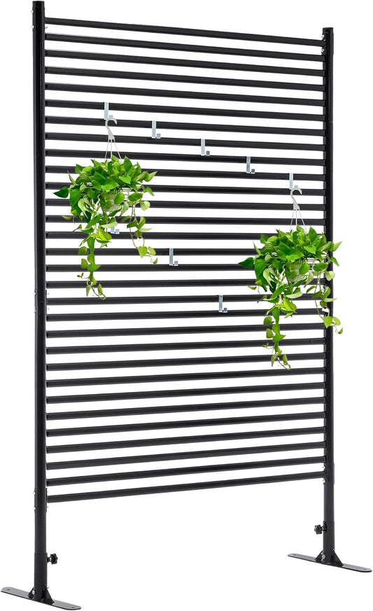Metal Outdoor Privacy Screen with Stand, 3.9 ft W x 6 ft H Slatted Privacy Screens and Panels, Decorative Privacy Screen Fence Panels Freestanding for Outside Patio Garden Backyard, Black, 1 PC