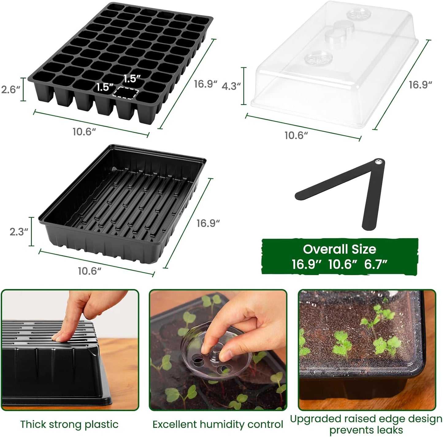 SOLIGT 60 Cell Seed Starter Kit with Grow Light and Heat Mat, Seed Starter Tray with Higher 4.3” Humidity Dome, Flexible Light Positioning for Seed Starting & Seedling Growth