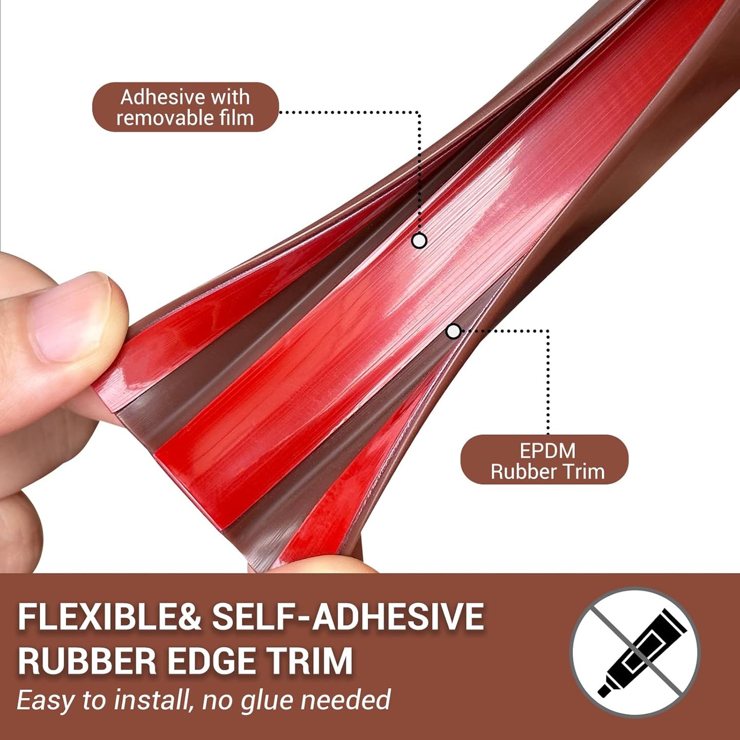 Rubber Edge Trim, Flexible Edge Banding, 3/4"(19mm) U Channel Furniture Edge Protector, Self Adhesive Edge Guards for Plywood, Wood, Glass Parts, 20Ft, Brown Color