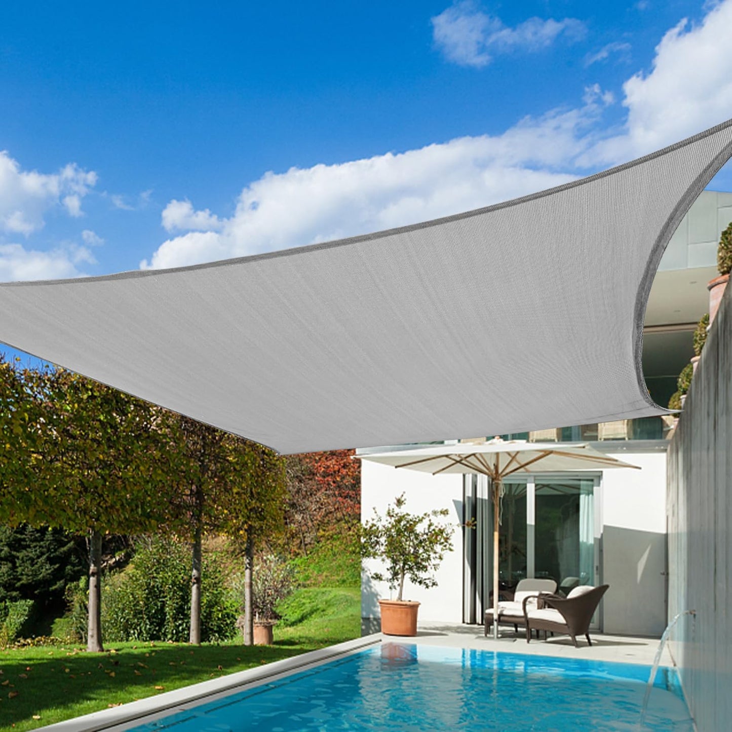 KANAGAWA Sun Shade Sail 10'x13' Gray Rectangle UV Block Canopy Awning Shelter Fabric Cloth Screen for Outdoor Patio Garden Backyard Activities