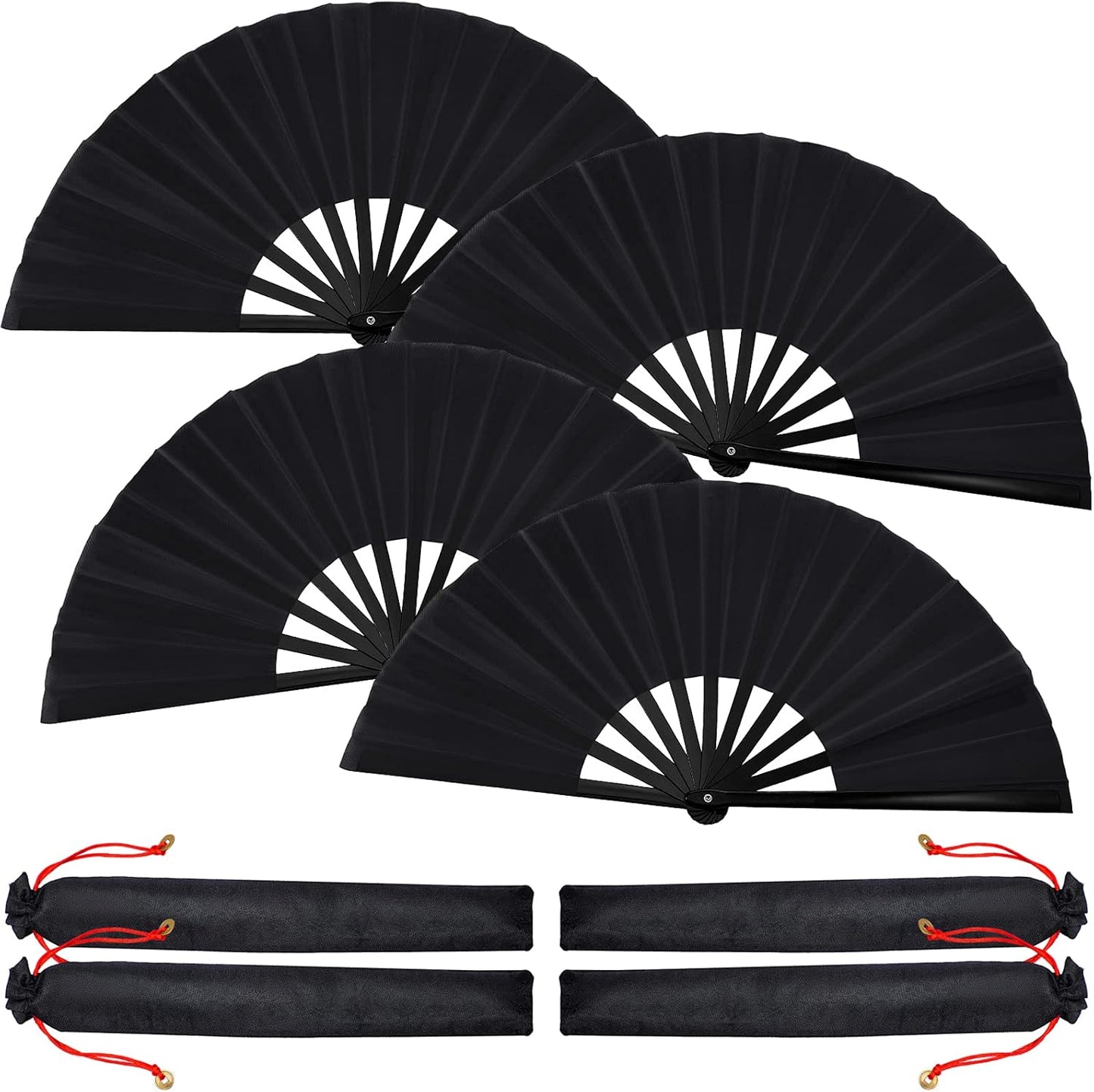 Blulu 4 Pcs 13 Inch Large Folding Hand Fans for Line Dancing Big Clapping Popping Raves Fans Bulk for Dancing Boots on The Ground Festival Party Decoration(Classic Style, Black)