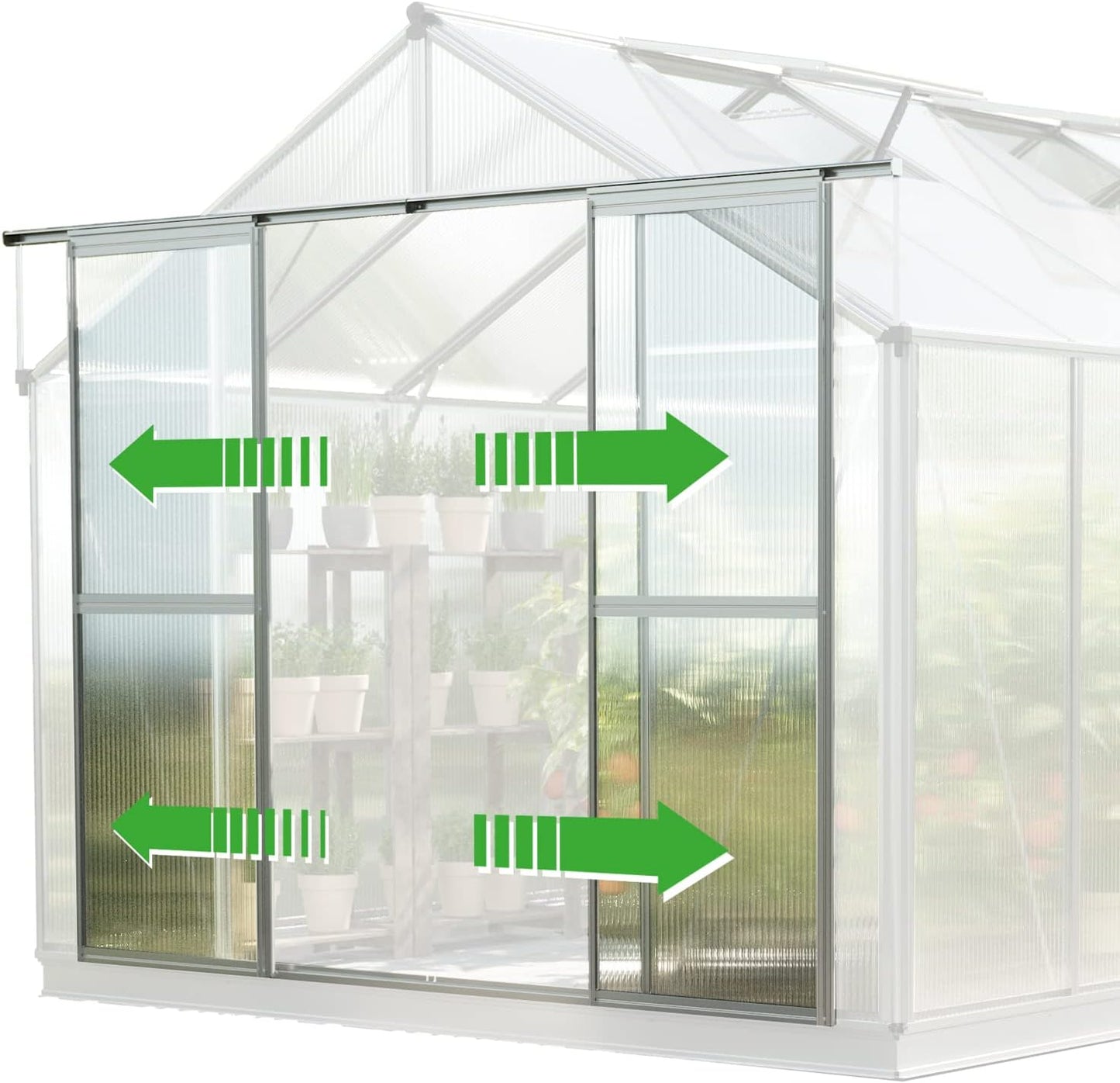 Greenhouse Topas 7 Aluminum Frame 7.4 x 14.7 ft Approx. 6 mm Polycarbonate Panels - with Bonus Base Frame and Automatic Vent Opener