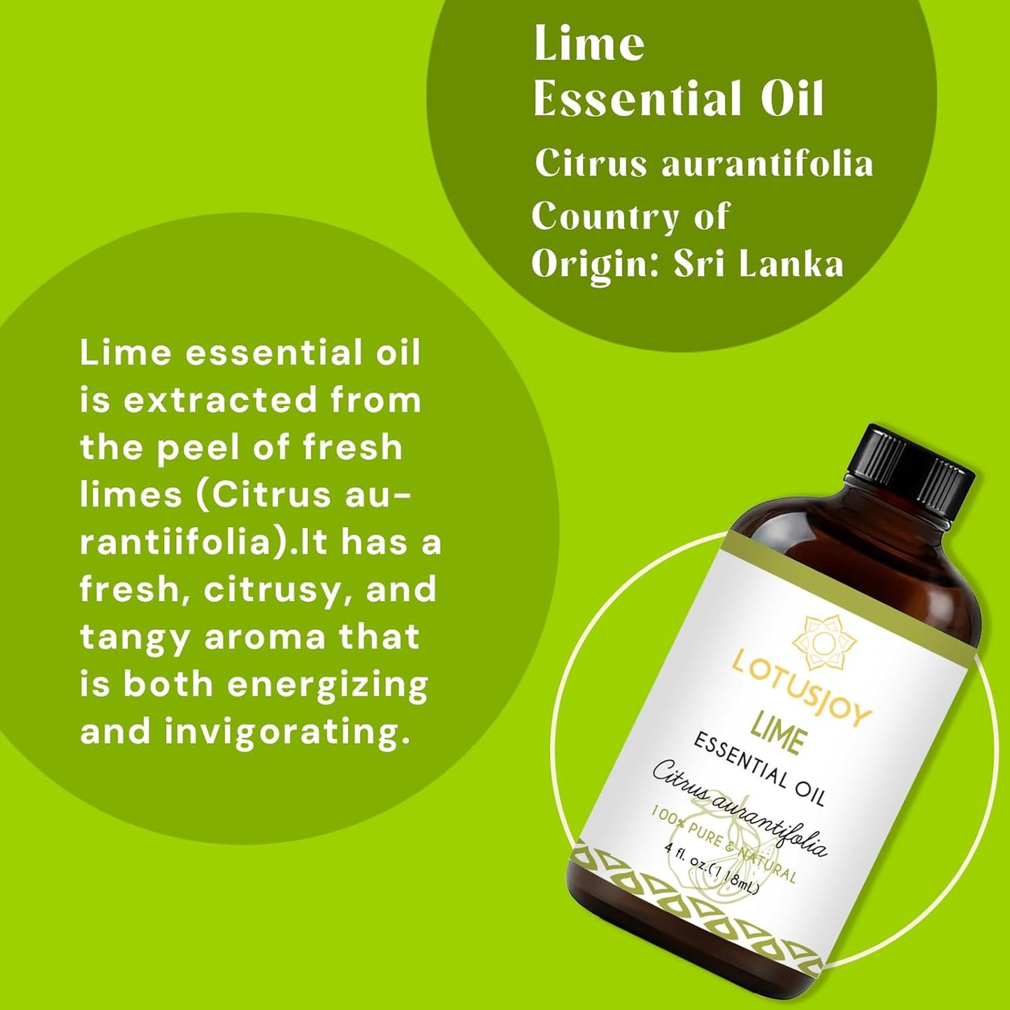 Lime Essential Oil, Pure Natural Organic Lime Oil for Aromatherapy Beauty Home Care - 4 Oz
