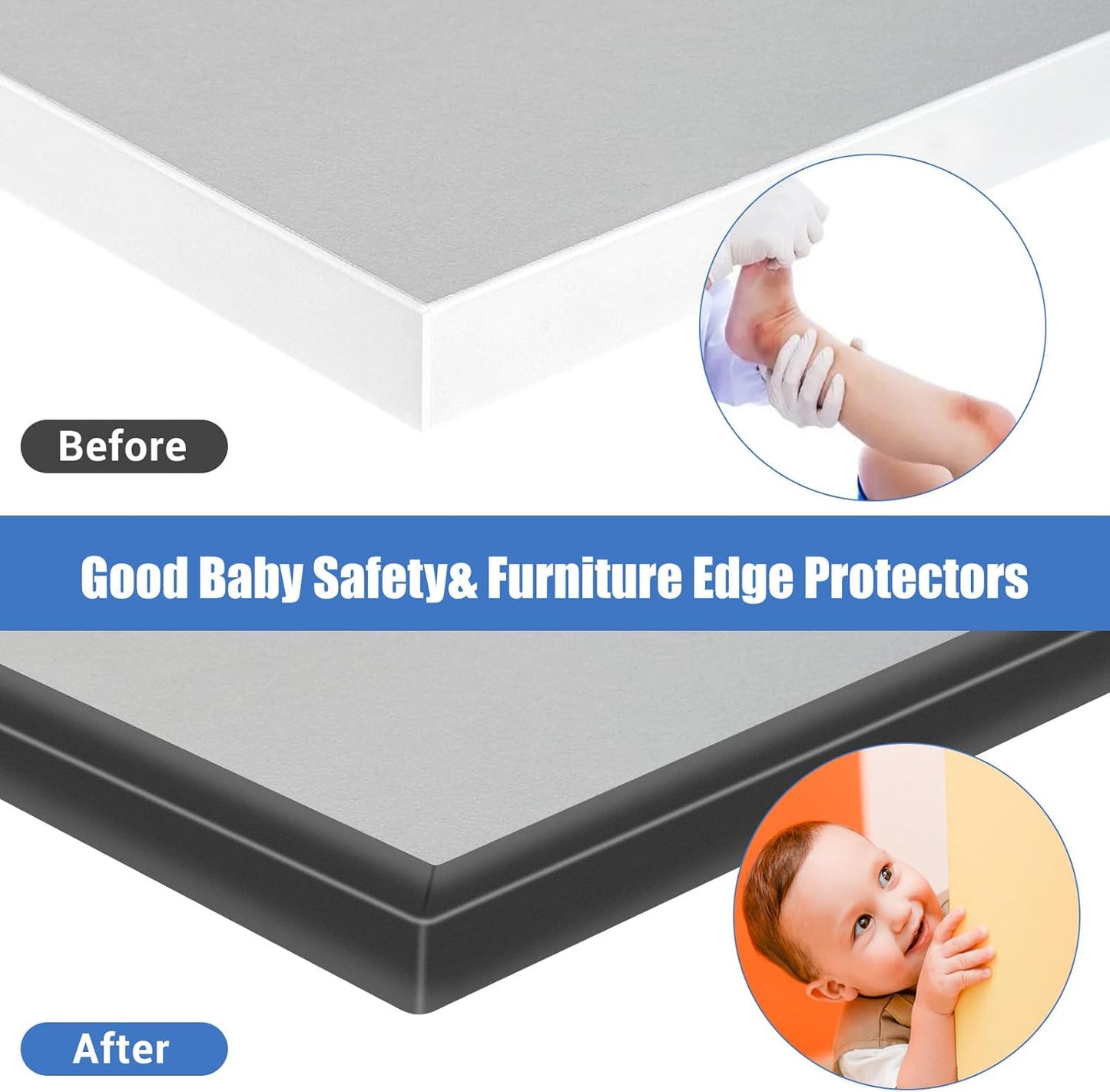 Rubber Edge Trim, Self-Adhesive U Channel Edge Protector for Plywood, Cabinet, 7/8" Wood Edge Banding, Flexible Furniture Repair, EPDM Material, Fits 7/8"(22mm), Length 20Ft, Black