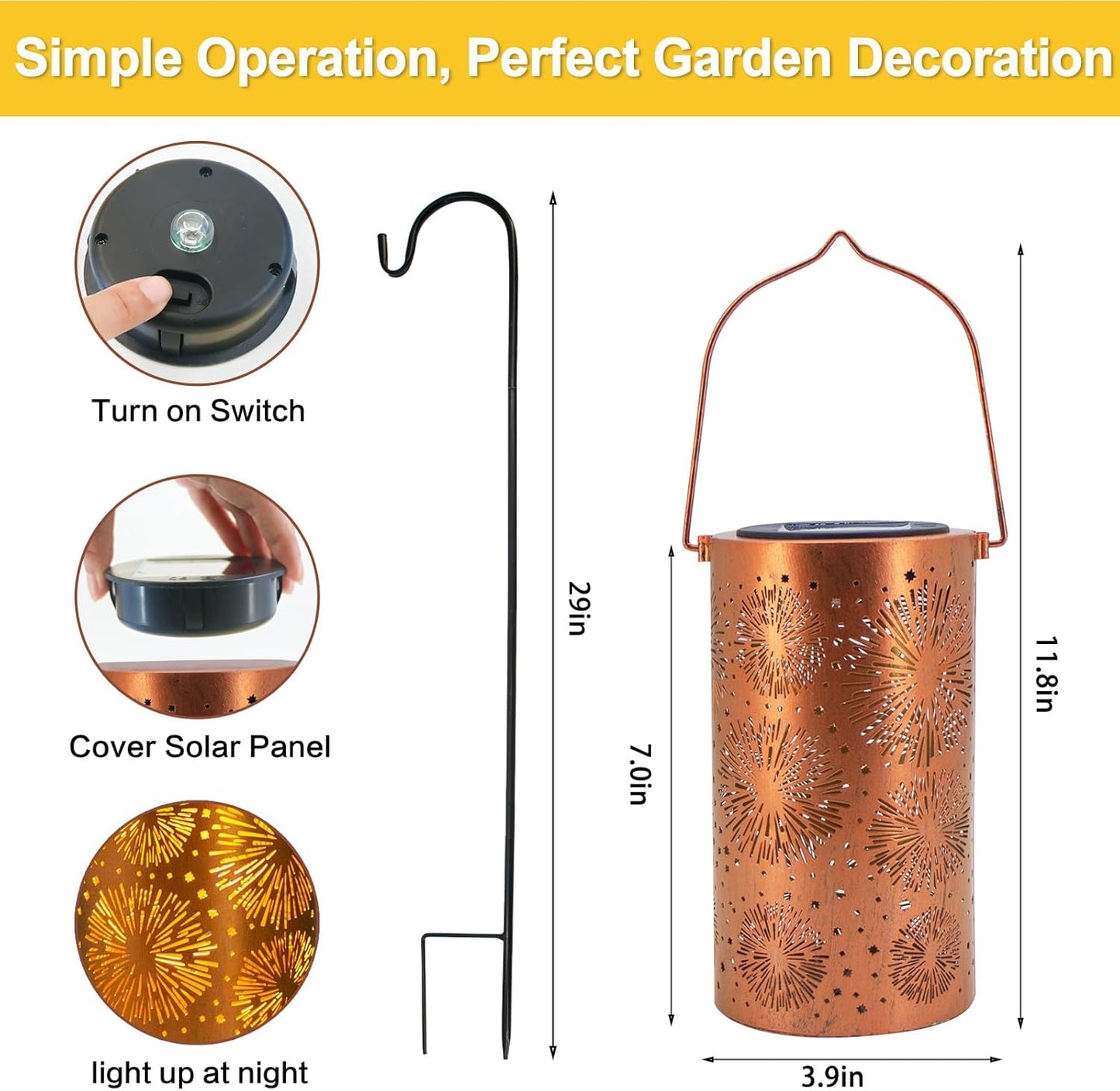 Fireworks Birthday Gifts for Women Mom Grandma Solar Lanterns Outdoor Waterproof Garden Decor Metal Hanging LED Decorative Light for Patio Yard Lawn Backyard Front Porch Gardening Gifts