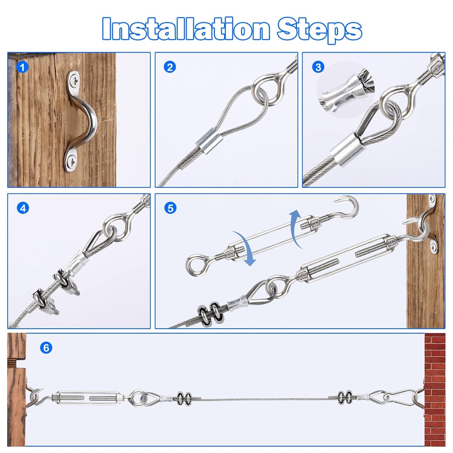 304 Stainless Steel Turnbuckles for Cables Wire Kit, 3/16" Wire Rope w/ 7×7 Strands 200 Ft PVC Coated Steel Cable for Railing System Kit, Garden Cable Trellis, String Light Hanging