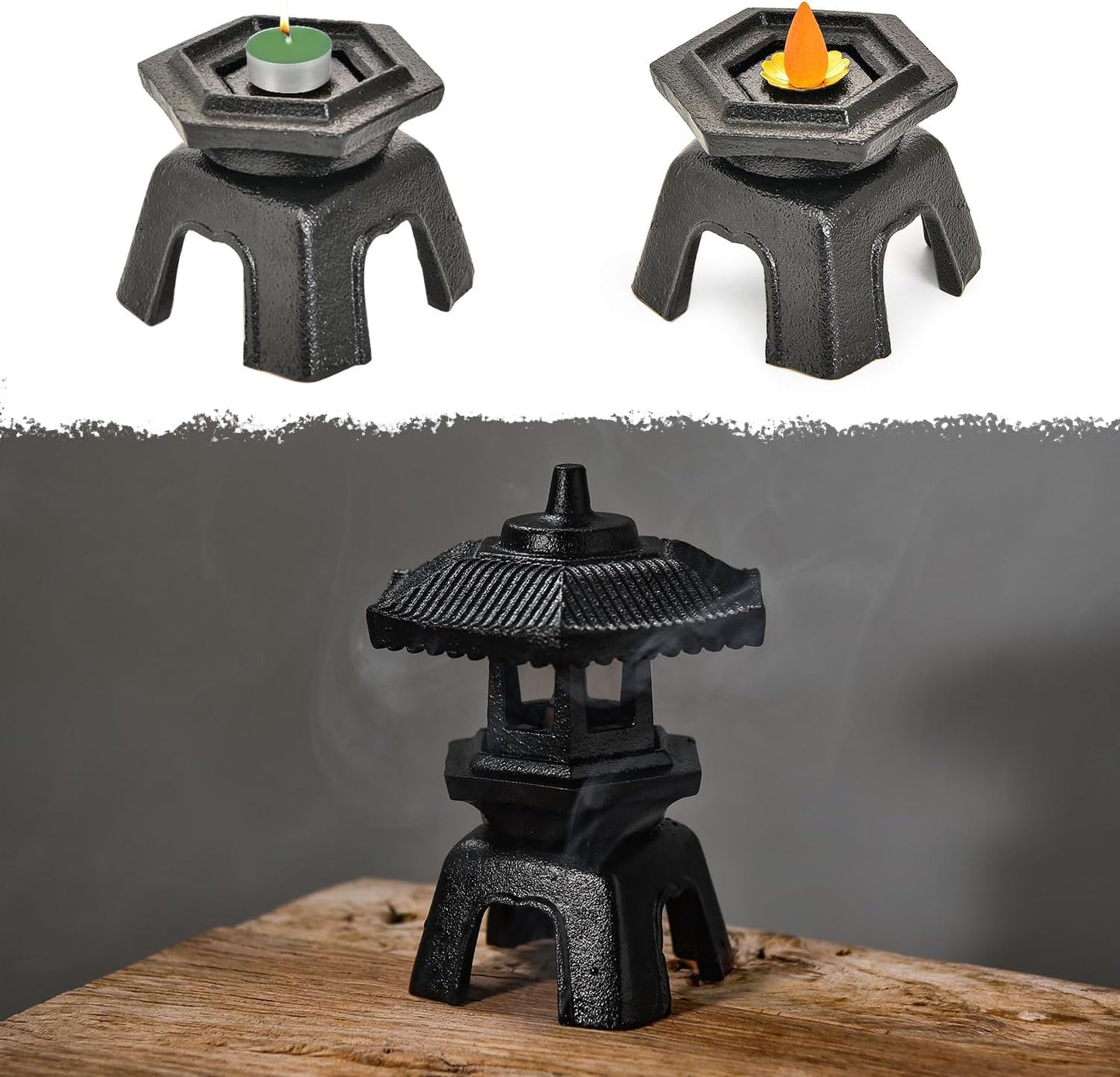 Sungmor Cast Iron Candle Lantern - Japanese Pagoda, Vintage Indoor/Outdoor Zen Garden Decorative Lantern, Heavy Duty Tealight Candle Holder Stand, Rustic Home Decor Patio Yard Art Ornament