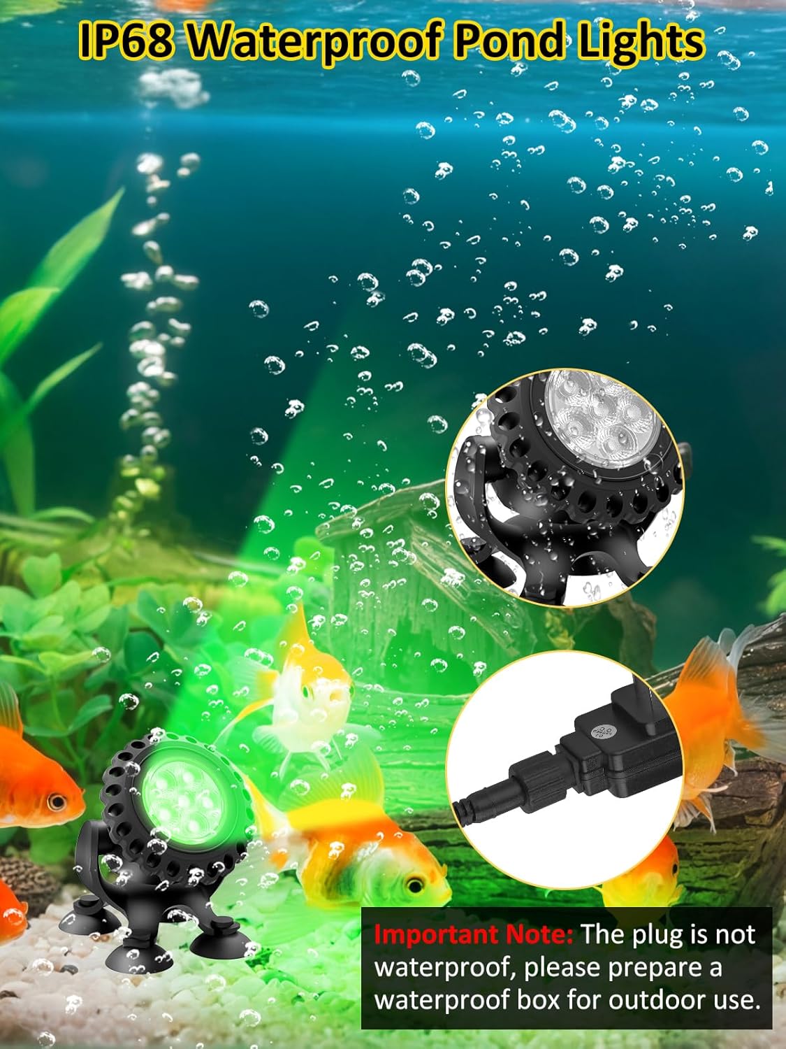 T-SUN Colored Pond Lights with Timer,LED Underwater Pond Light Submersible Fountain Lights for Fish Tank Landscape Spotlight-Remote Control, IP68 Waterproof, Aquarium, Yard (4 Heads)