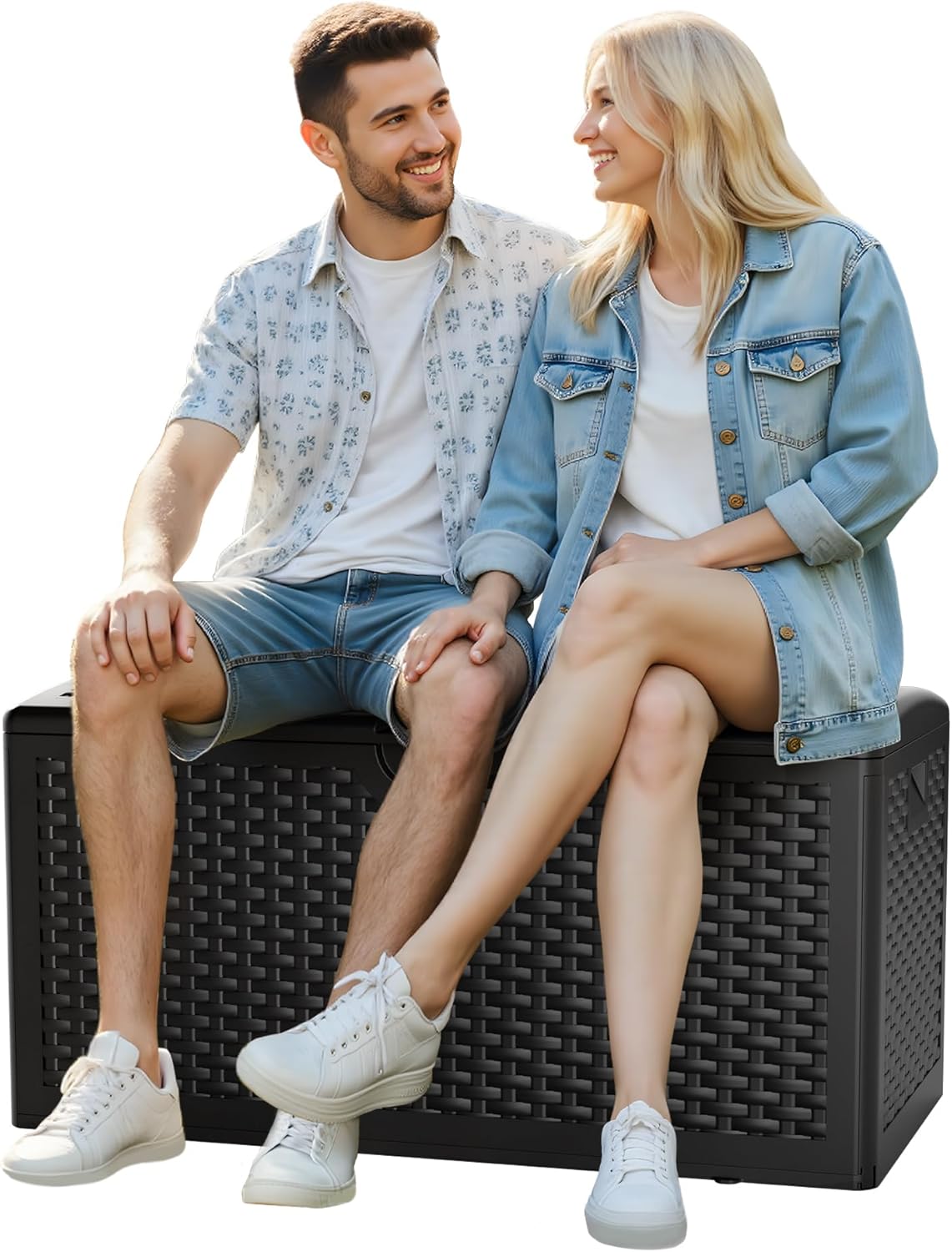 80 Gallon Resin Deck Box, Waterproof & Outdoor Indoor Lockable Storage Box for Patio Furniture Cushions Garden Tools (Black)