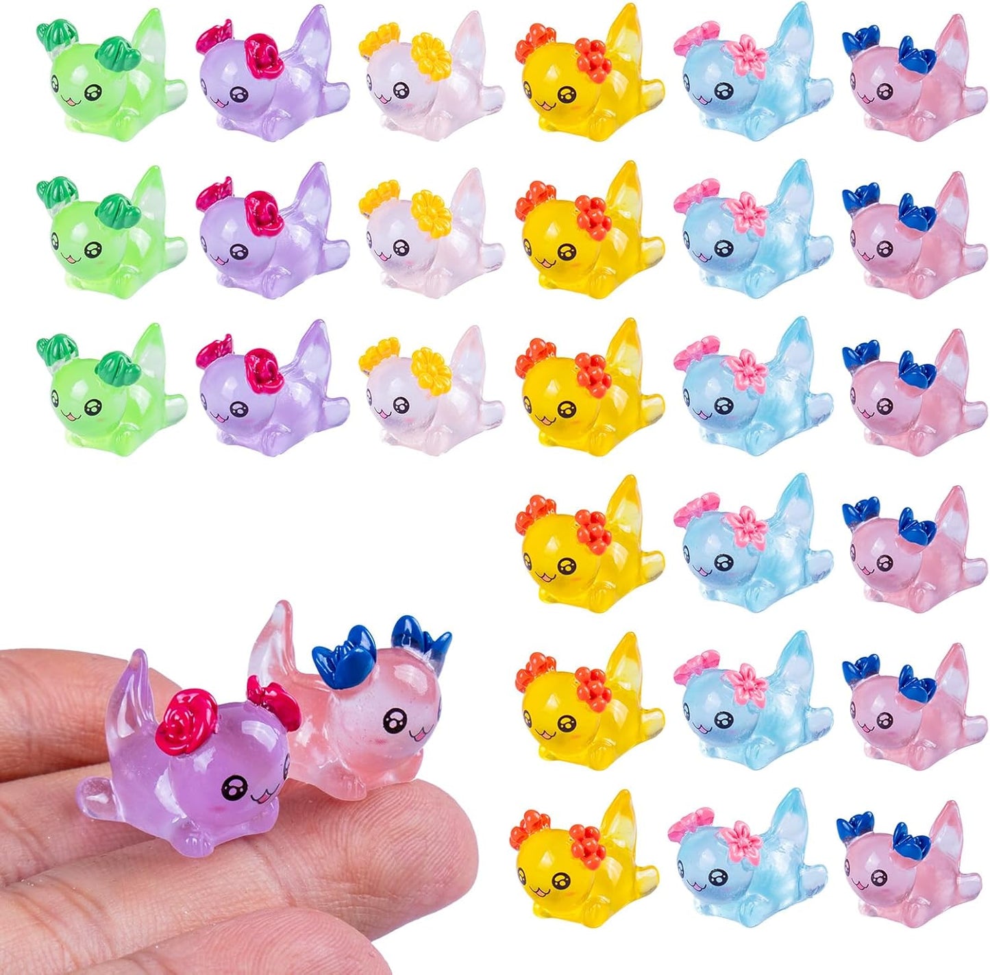 60 Pcs Mini Resin Axolotl with Flowers Variety Tiny Animals Figures Miniature Little Small Salamander Figurines Bulk for Micro Fairy Garden Landscape Accessories Hide Crafts Decor