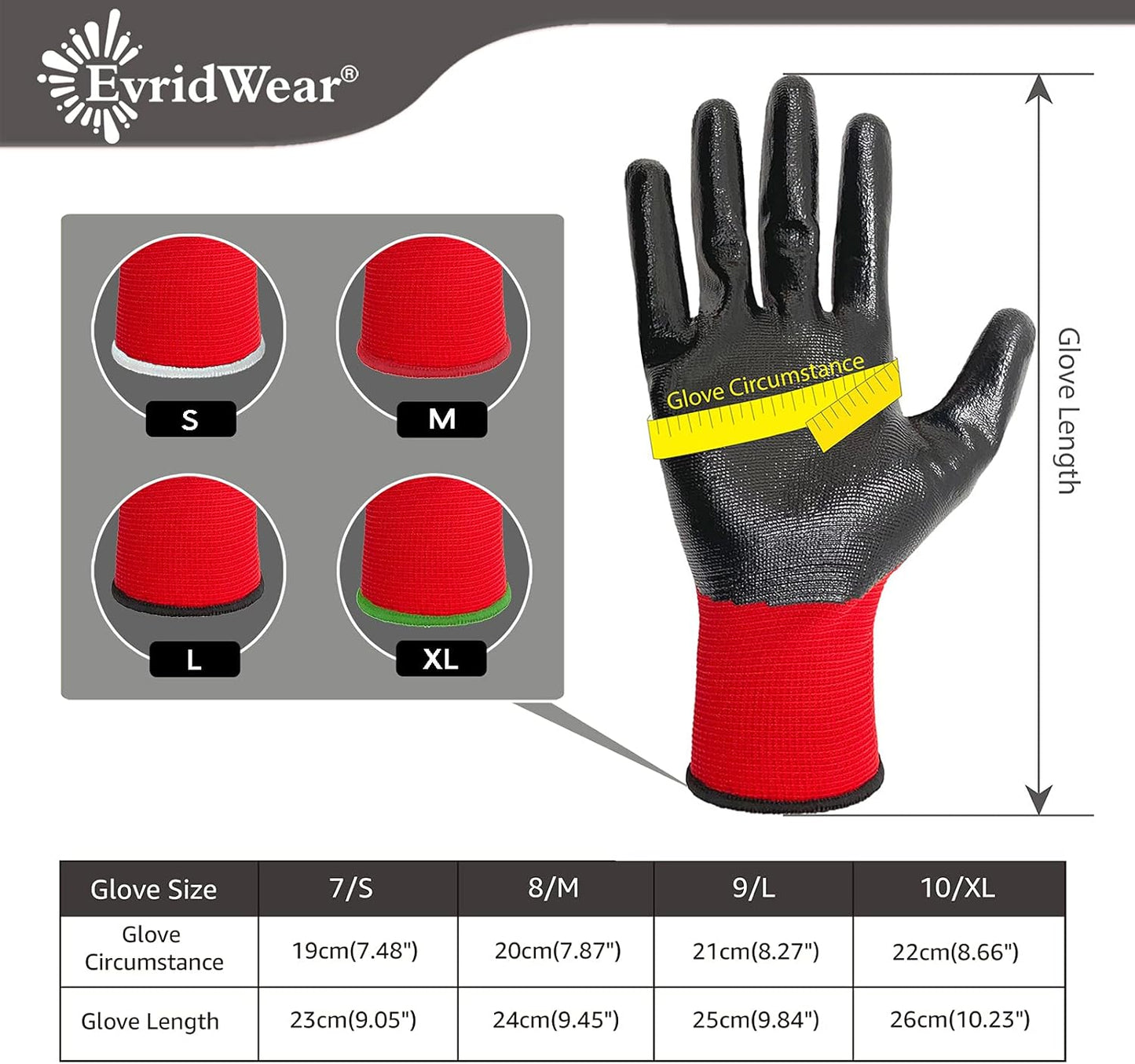 Evridwear Work Gloves with Grip Rubber Coated for Men Women Warehouse Mechanic,12 Pairs Bulk