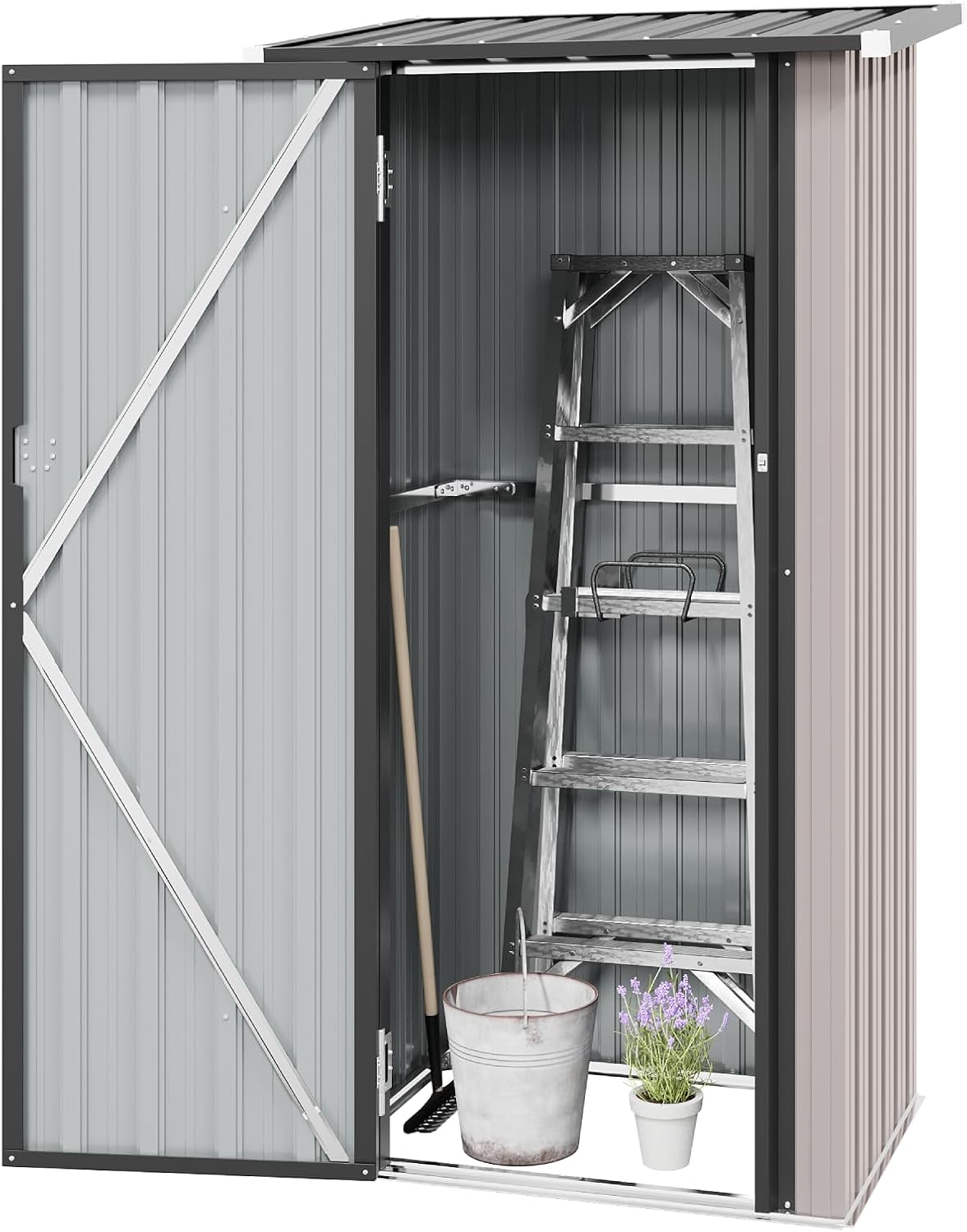 Aoxun 3’x2.1’ Outdoor Metal Storage Shed with Lockable Doors, Steel Utility Tool Shed, Metal Sheds Outdoor Storage for Garden, Patio, Backyard and Lawn, Brown