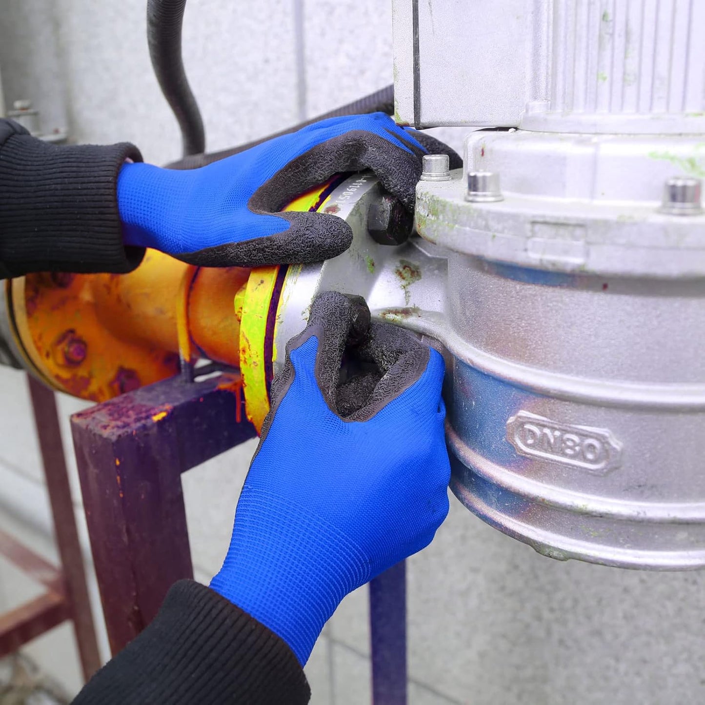 Evridwear Crinkle Latex Rubber Hand Coated Safety Work Gloves for Men Women General Multi Use Construction Warehouse Gardening Assembly Landscaping (X-Large,Blue- 12Pair)