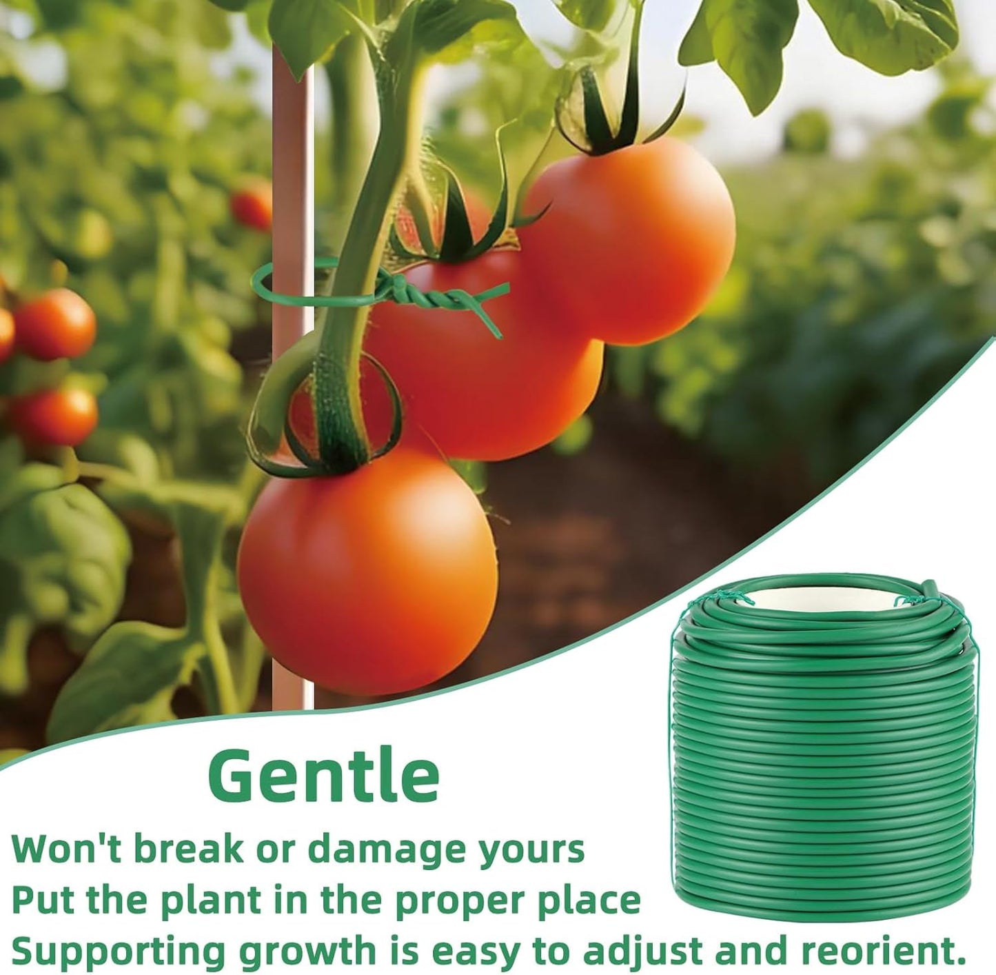 Soft Plant Ties, 164FT Green Garden Wire, Flexible Garden Twist for Climbing Plants, Tomatoes, Outdoor Plants, Vegetables, Flowers, Roses Plant Support (Diameter - 3.5MM)