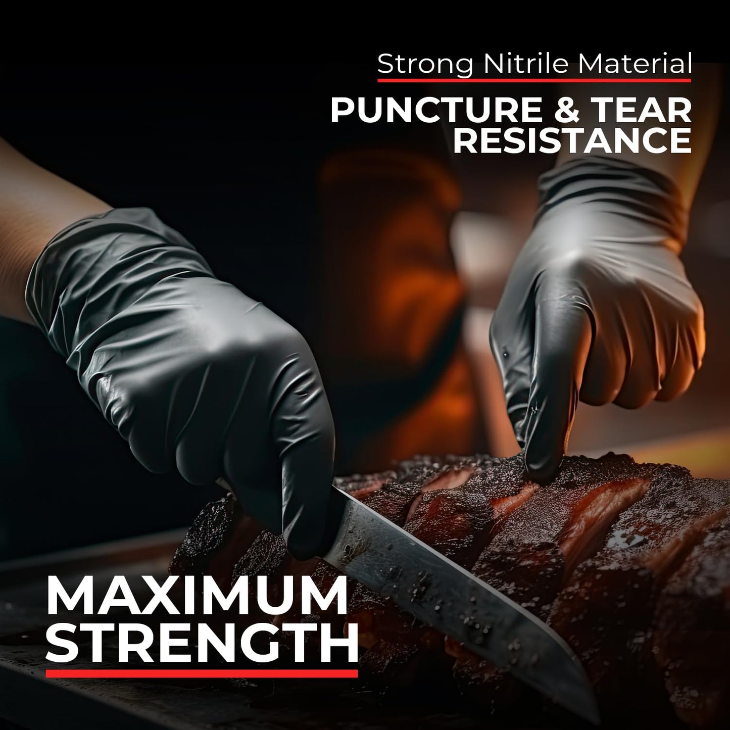 Heavy Duty 6 Mil Black Nitrile Gloves - Disposable, Latex & Powder Free | Mechanic, Food Prep & Tattoo | Rubber Gloves for Cooking, Cleaning & Household | Pack of (200)