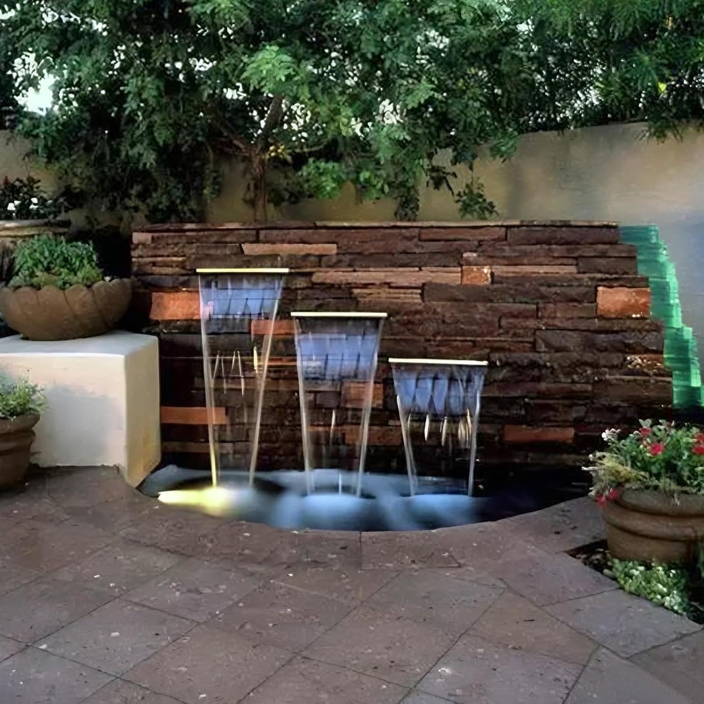 AquaMiracle All-in-1 Pond Waterfall Kit with LED Lights, 18" Stainless Steel Spillway with 800GPH Water Pump, Lighted Waterfall Fountain Outdoor for Water Garden, Backyard, Pool