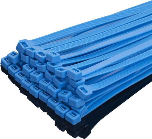 XINGO 10 Inch Blue Zip Ties Heavy Duty 100 Pack, 120 LBS Tensile Strength, Premium Nylon Cable Wire Ties, Self-locking Plastic Ties for Indoor and Outdoor Use