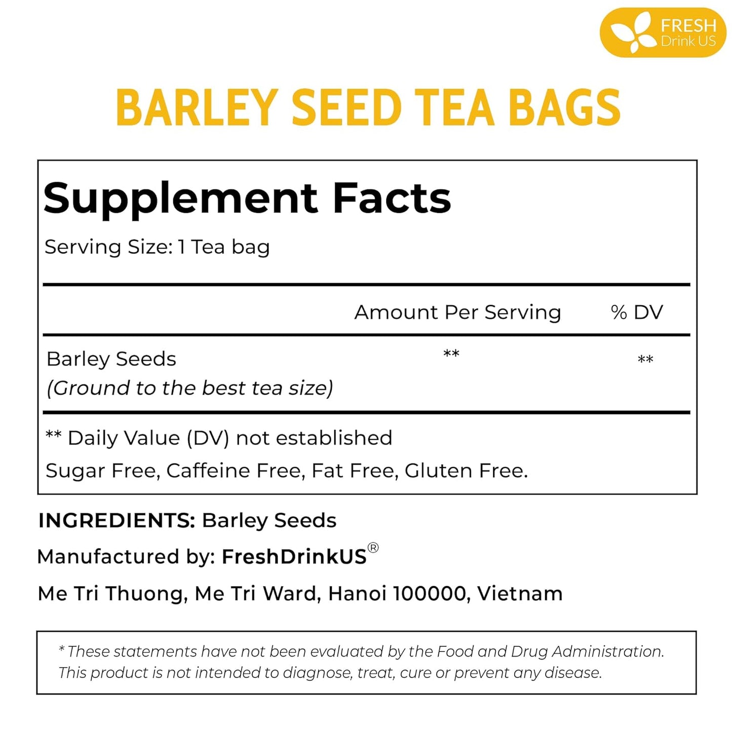 FreshDrinkUS Premium 120 Barley Tea Bags, 100% Natural & Pure. Loose Barley Herbal Tea. Made with Natural Material Tea Bags. No Sugar, No Caffeine, No Gluten, Vegan