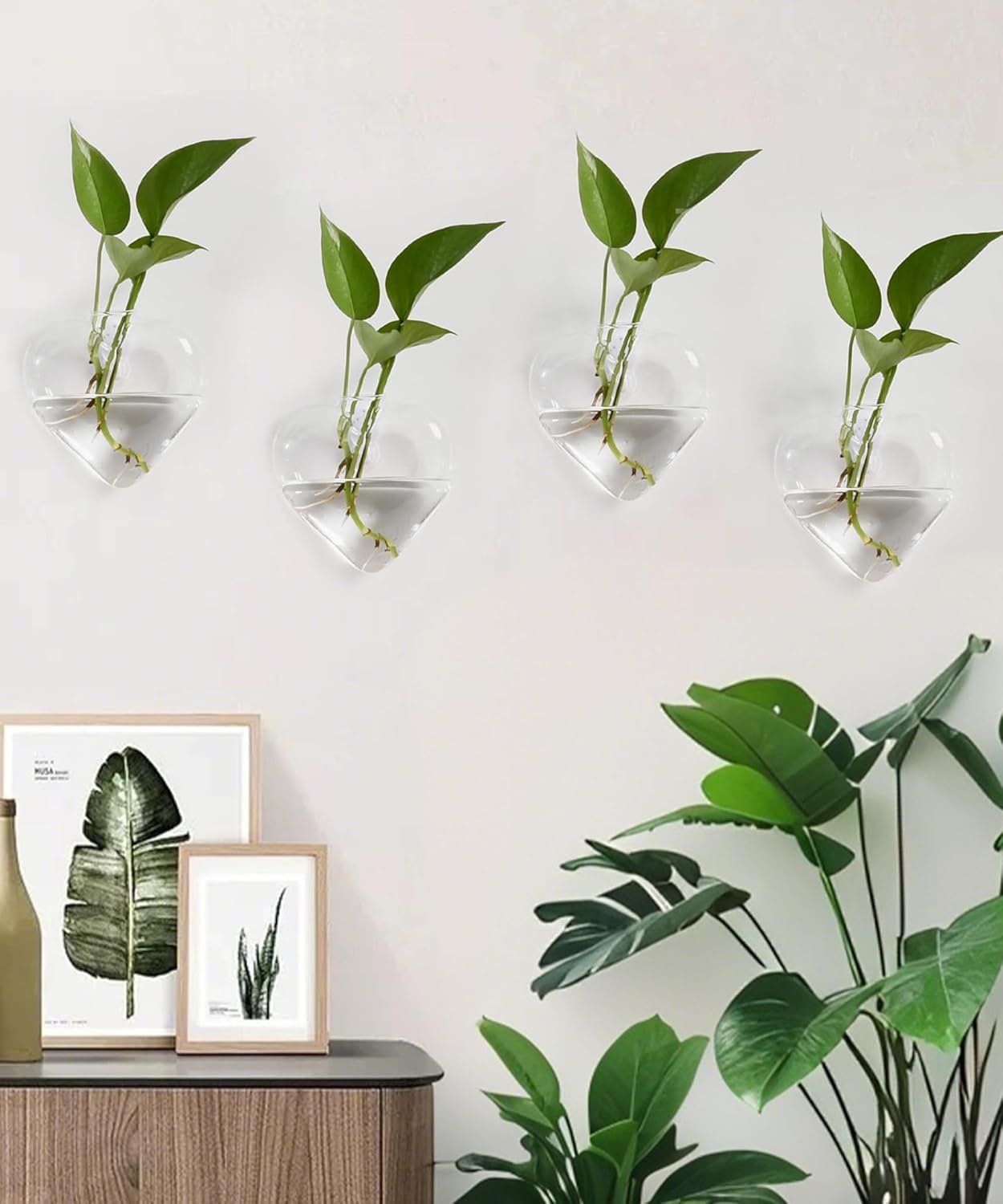 Nacome Wall Hanging Glass Planter Terrarium Plant Propagation Station, 4 Pack Heart Shape Vase for Hydroponic Home Office Garden Decor,Unique Gardening Gifts for Plant Lovers Women Mom