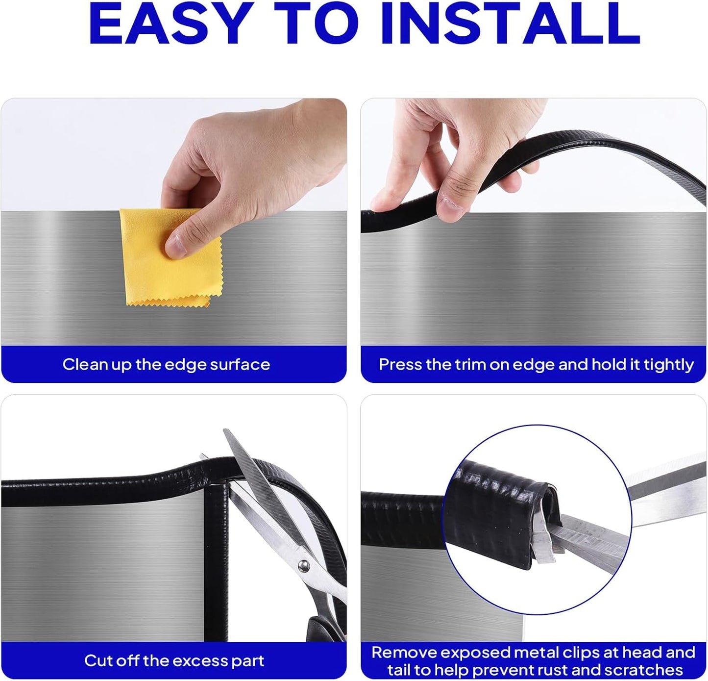 Rubber Edge Trim, U Channel Edge Trim with Metal Clips Edge Guard Protector, PVC Rubber Seal Strip for Sheet Metal, Car Doors, Hatches, Table Corners, Fit 3/64" to 1/4"(1.2mm-6.4mm), 25Ft, Black