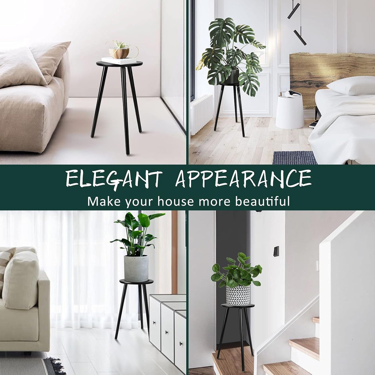 Uneedem Indoor Plant Stand Wood Mid Century Plant Stand for Indoor Plants, Modern Plant Table, 20.5" Tall Plant Holder Stand for Flower Pots, Small Round Side Table, Black