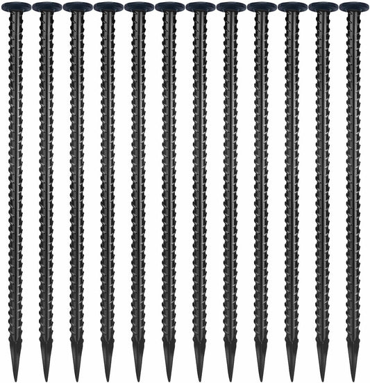 16 Inch Rebar Stakes,Ground Stake 1/2 Inch Diameter，Galvanized Steel Ground Anchors, Heavy Duty Metal Spikes，Asphalt Anchor,Used for Speed Bump Wheel Stop and Camping Tent(16 Pack ，Black)