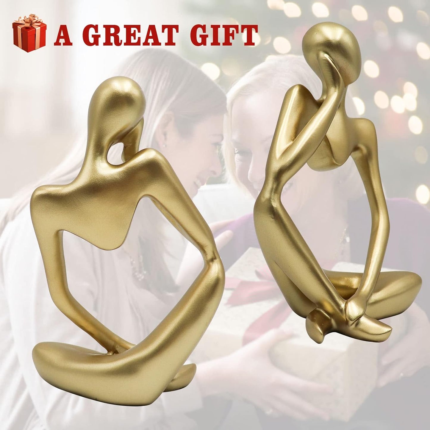 Thinker Statues and Sculptures, Resin Thinker Statue Ornaments, Abstract Style Sculptures, Housewarming Gifts, Housewarming Decorations, Living Room Dining Desk Decorations(Gold Right, Large)