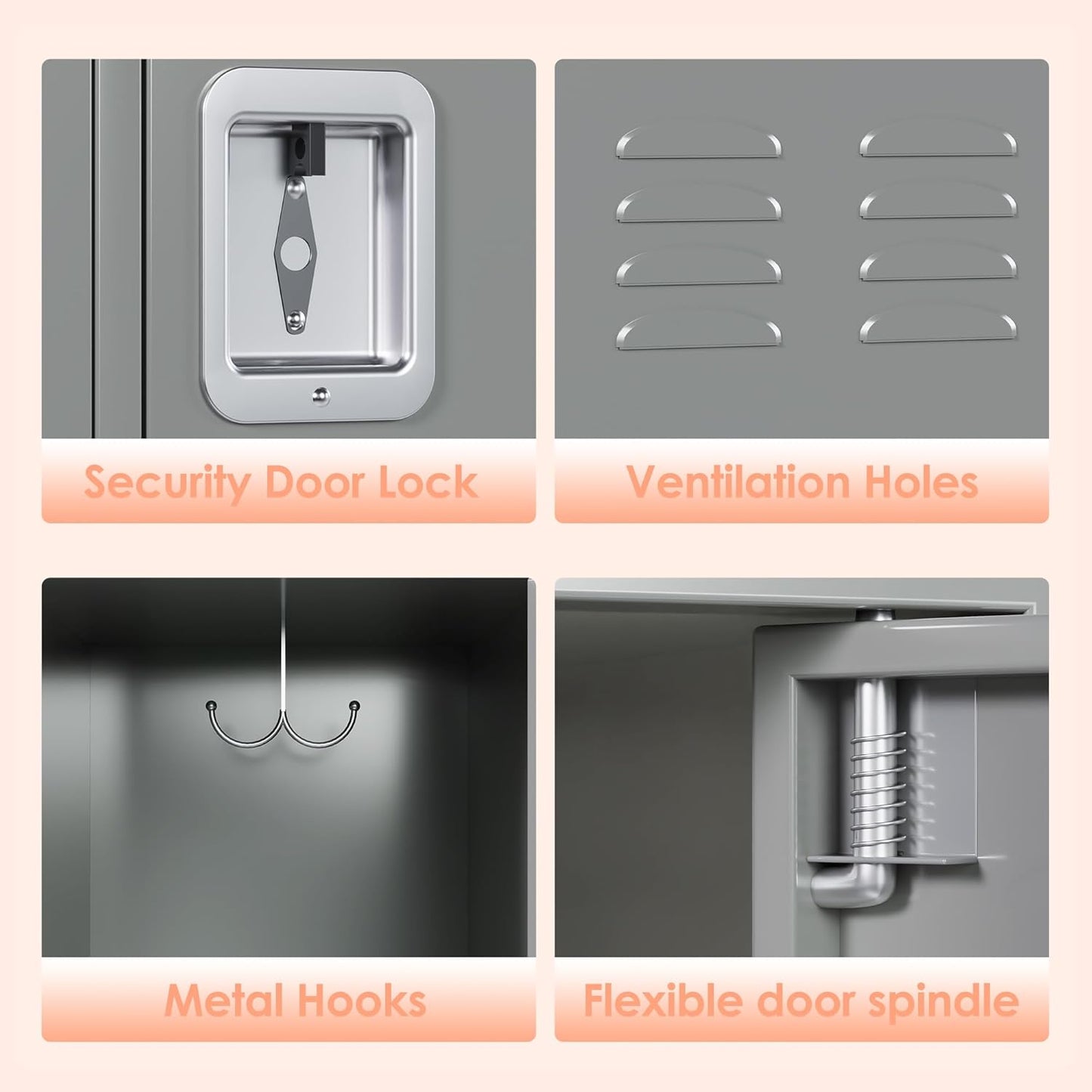 12 Doors Metal Lockers for Employees with Lock, Metal Locker with 12 Hooks for School Garage Office Gym Home,Assembly Required,Light Grey