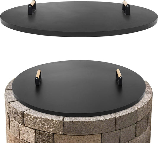 1MORE Fire Pit Lid Round 36" - Metal Firepits Cover with Wooden Handles for Patio Firepits,Rust Resistant 1.5mm Fire Pits Metal Lid, Firepits Accessory, Fire Pits Cover Round, All-season Protective