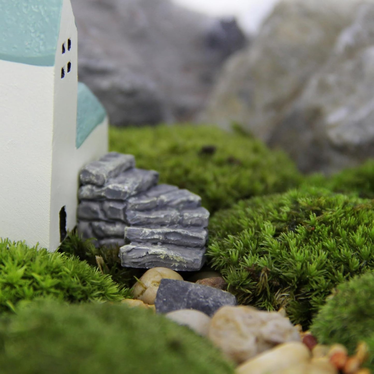 1Pc Gray Outdoor Miniature Resin Bridge Stair Stone Straight Bridge Stairs Stone Steps Garden Fairy Ornament Flower Pot Plant Micro Landscaping Decor Bonsai Craft Straight Stairs Statues Décor