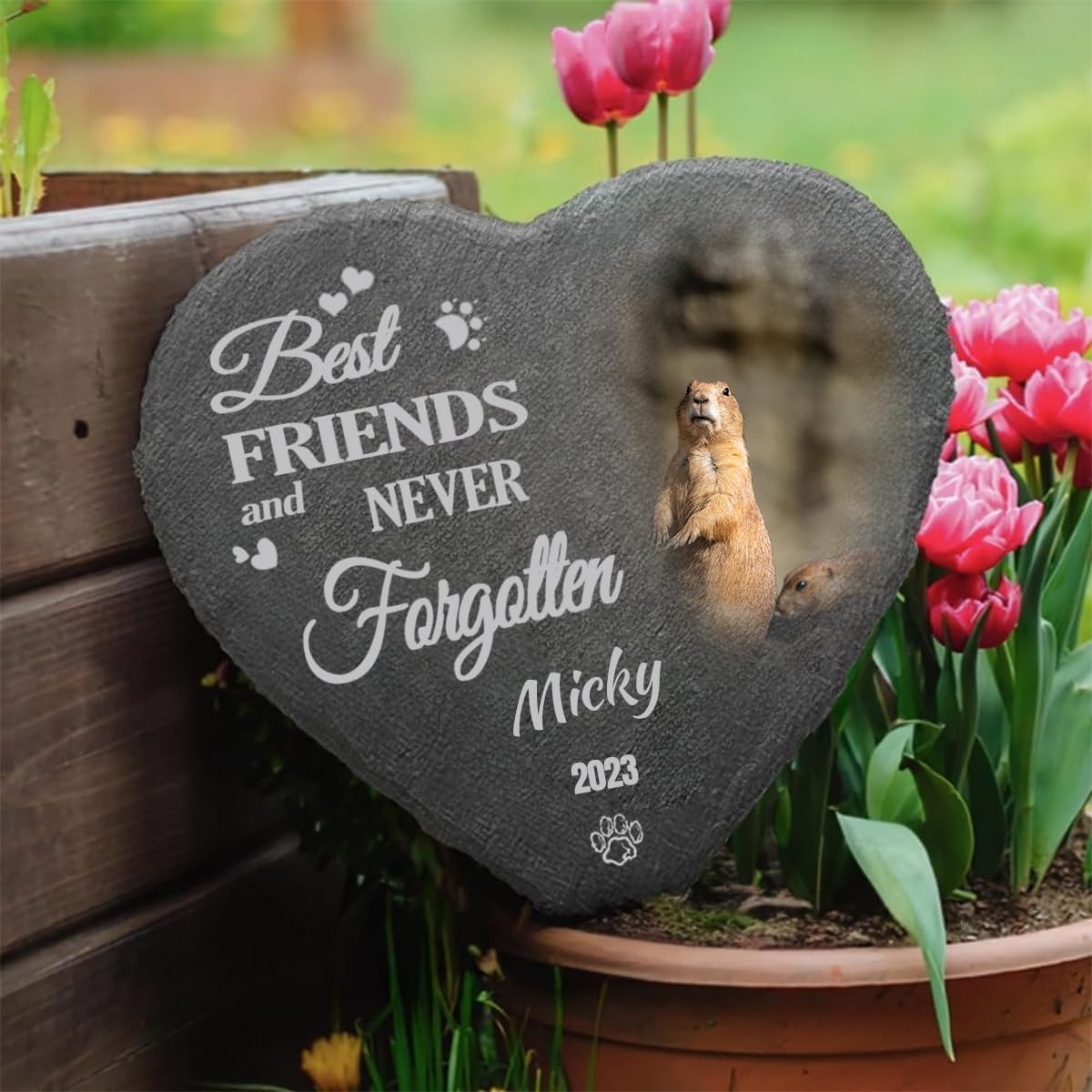 Personalized Photo Garden Stones Customized with 10 Templates Name Date, Custom Heart Shaped Memorial Stones Cemetery Stones 8x8 for Loss of Lover,Memorial Gifts and Special Day Gifts